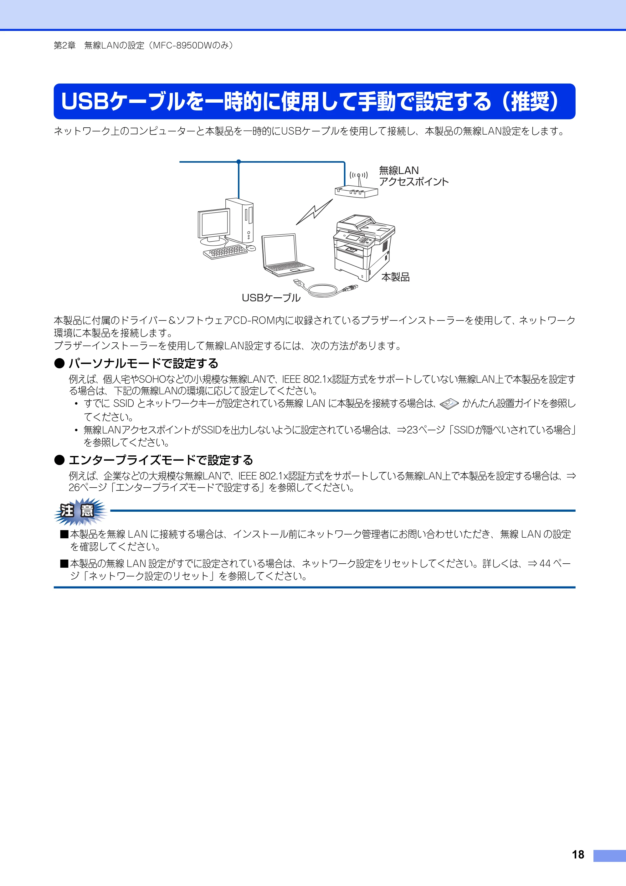 ブラザー MFC-8520DN / MFC-8950DW ユーザーズガイド ～ネットワーク編～ — USBケーブルを一時的に使用して手動で設定する（推奨） — 原本ページ — 19ページ