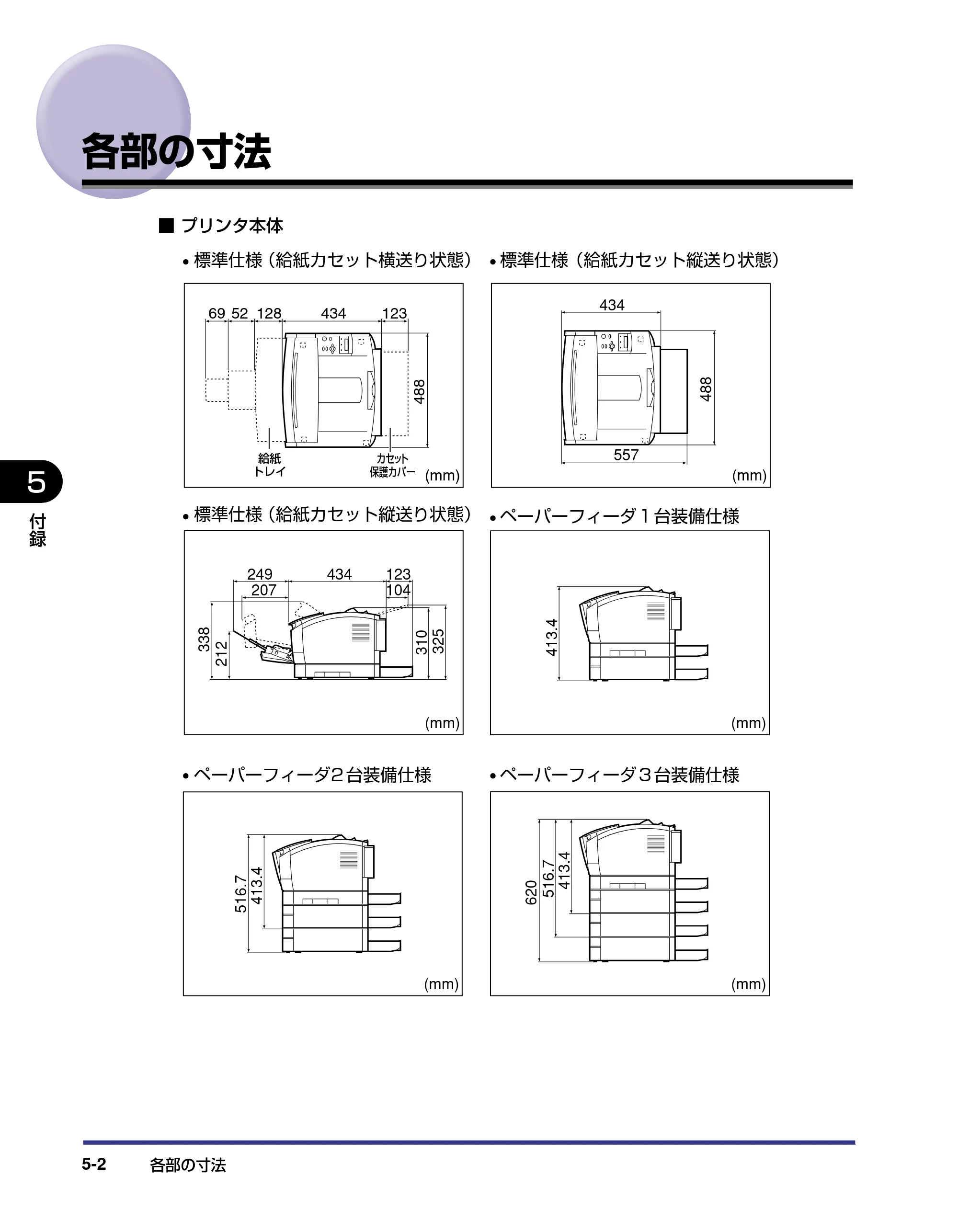 キヤノン LBP-1420 設置ガイド 2006年5月25日更新 （PDF形式／2.3Mバイト） — 各部の寸法 — 原本ページ — 108ページ