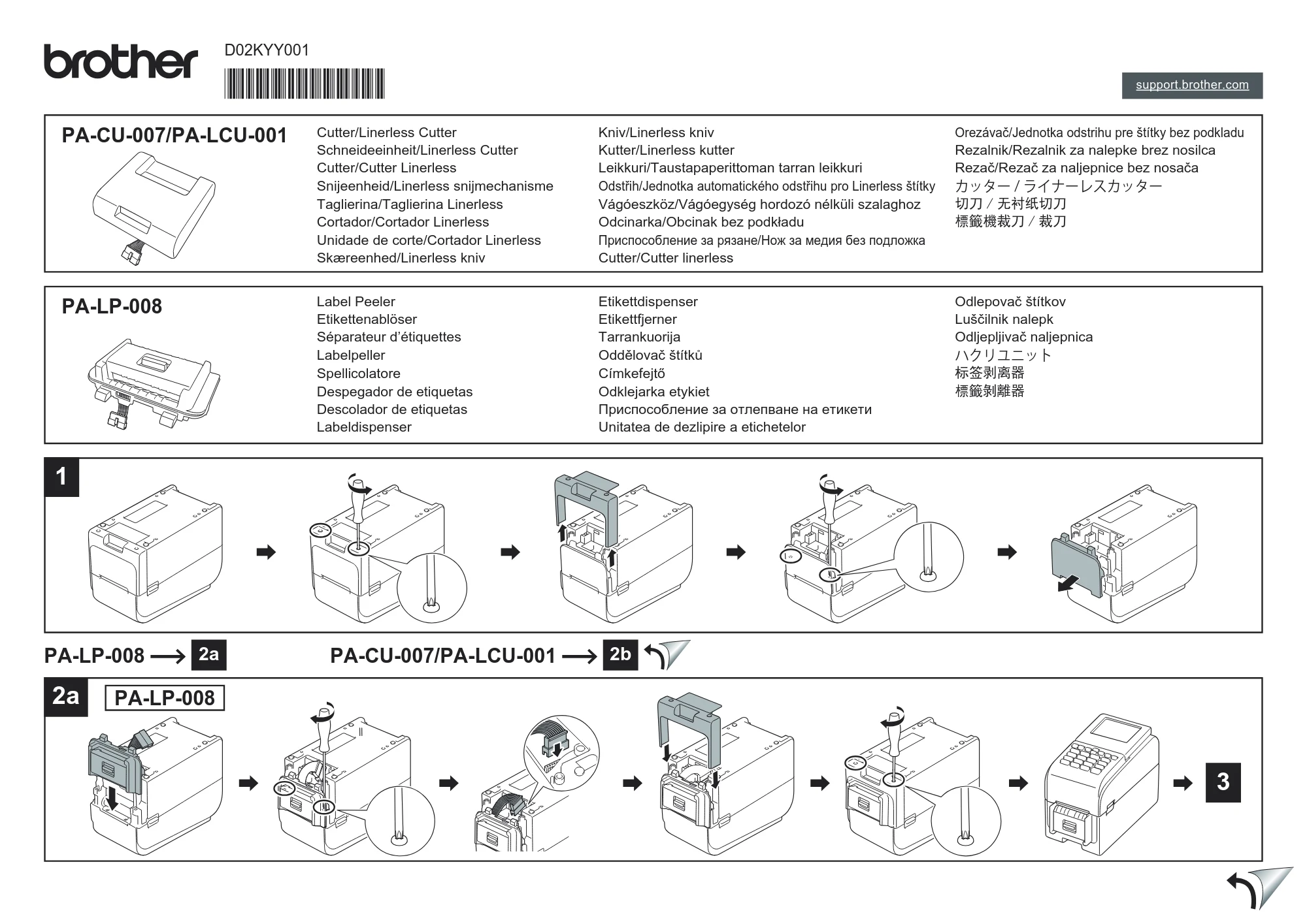 ブラザー TD-2320D / TD-2320DSA / TD-2350D かんたん設置ガイド (カッター / ライナーレスカッター / ハクリユニット) — 原本ページ — 1ページ