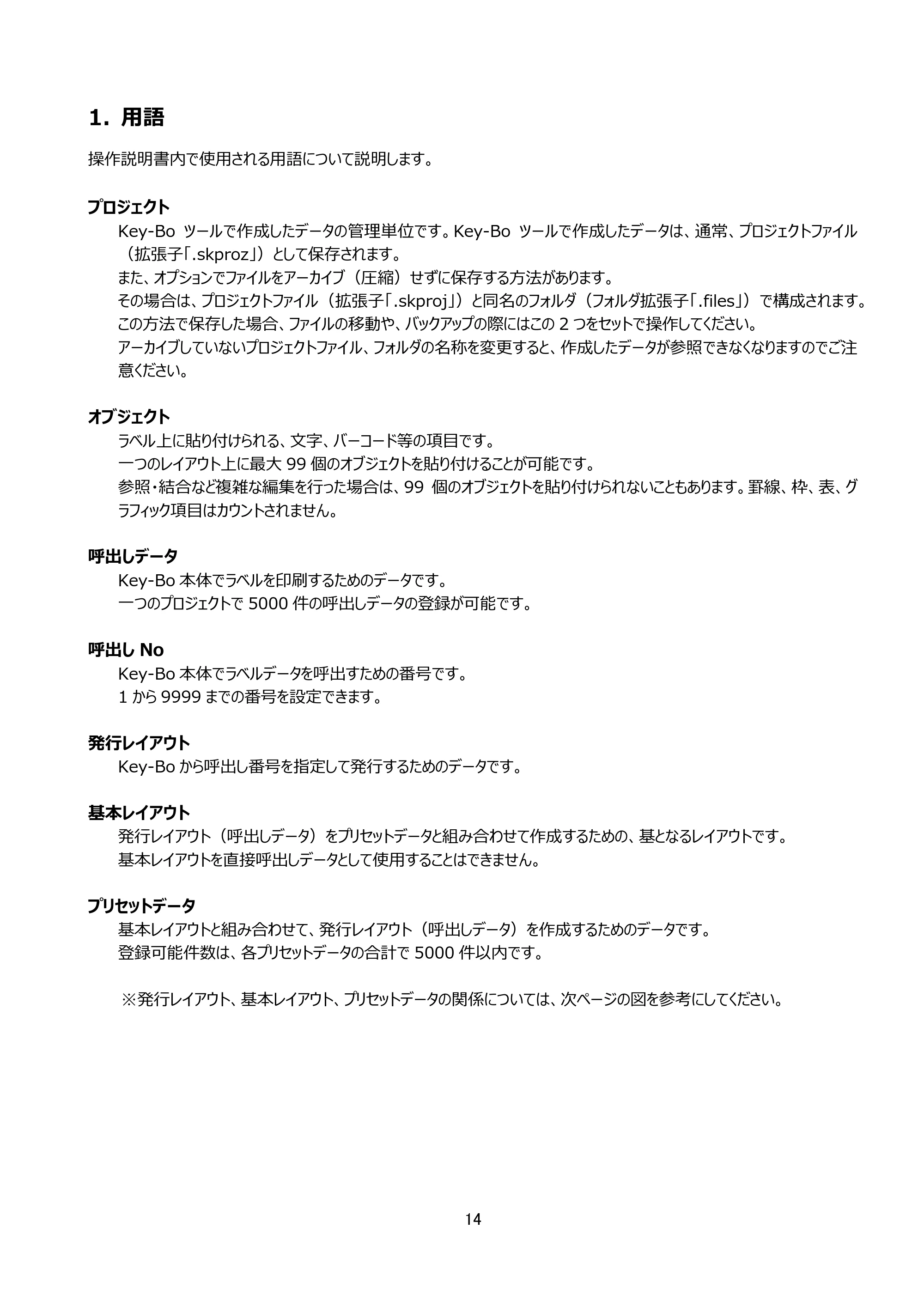 サトー Key-Bo+ / Key-Bo Key-Boツール 操作マニュアル（第25版） — 1. 用語 — 原本ページ — 15ページ