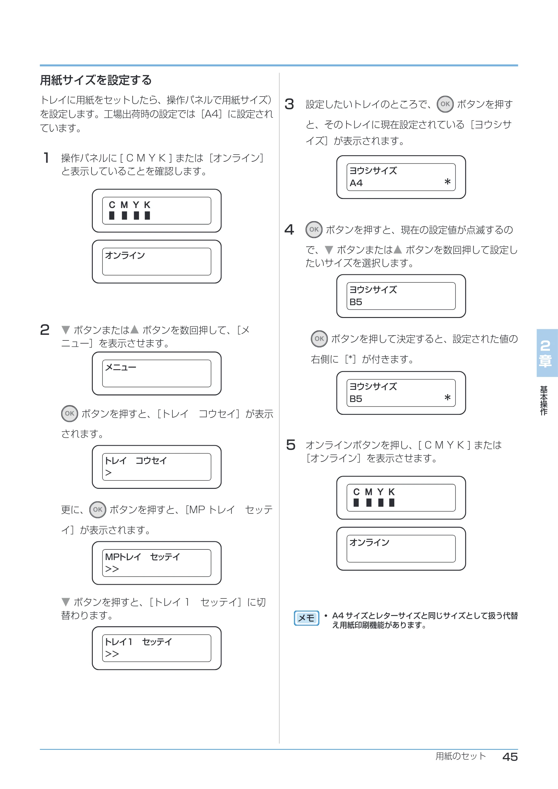 沖電気 C332dnw ユーザーズマニュアル 言語 : 日本語 ac1 (サイズ: 26.3 MB) — 用紙サイズを設定する — 図版 45-1 — 45ページ