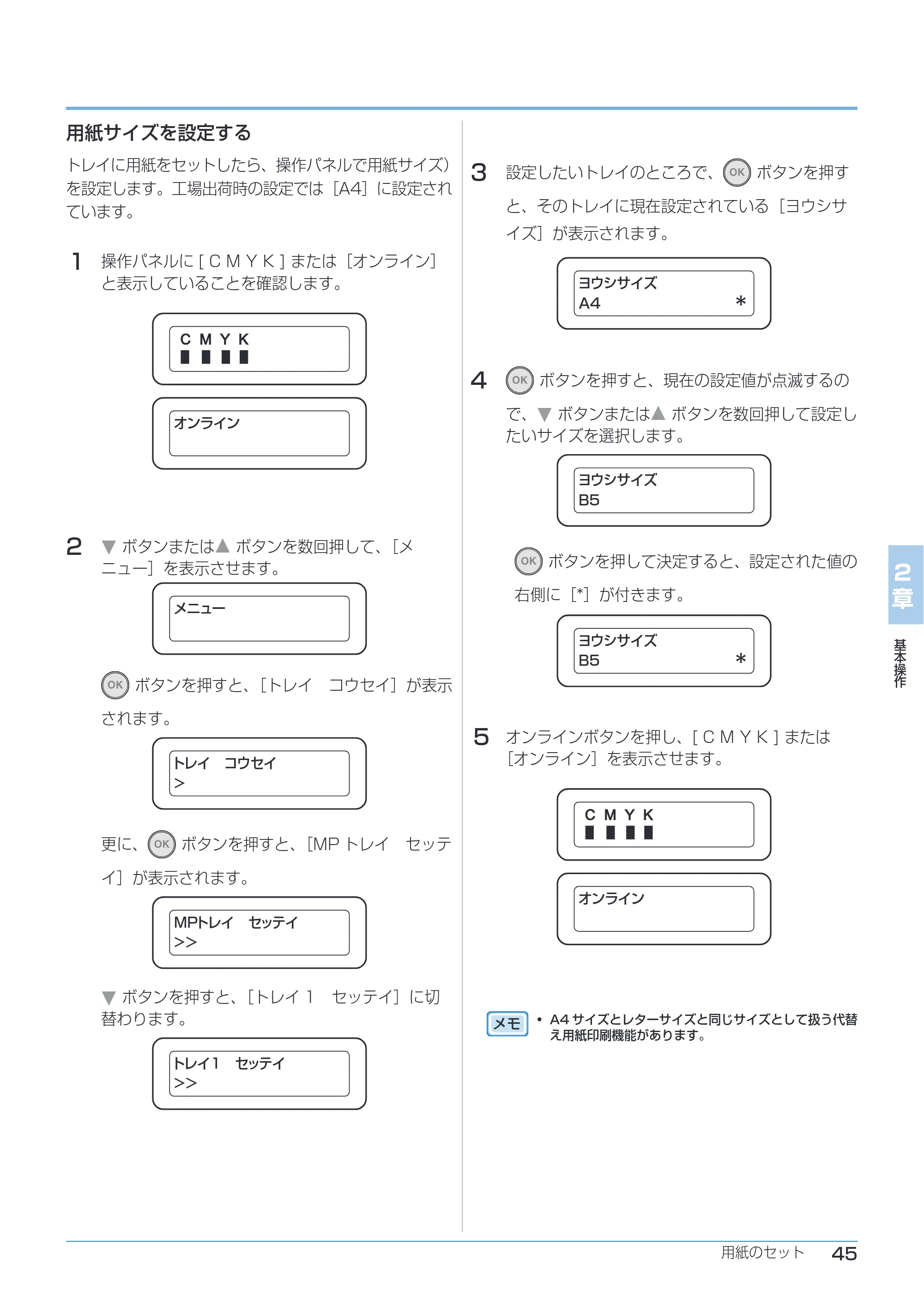 沖電気 C332dnw ユーザーズマニュアル 言語 : 日本語 ac1 (サイズ: 26.3 MB) — 用紙サイズを設定する — 原本ページ — 45ページ