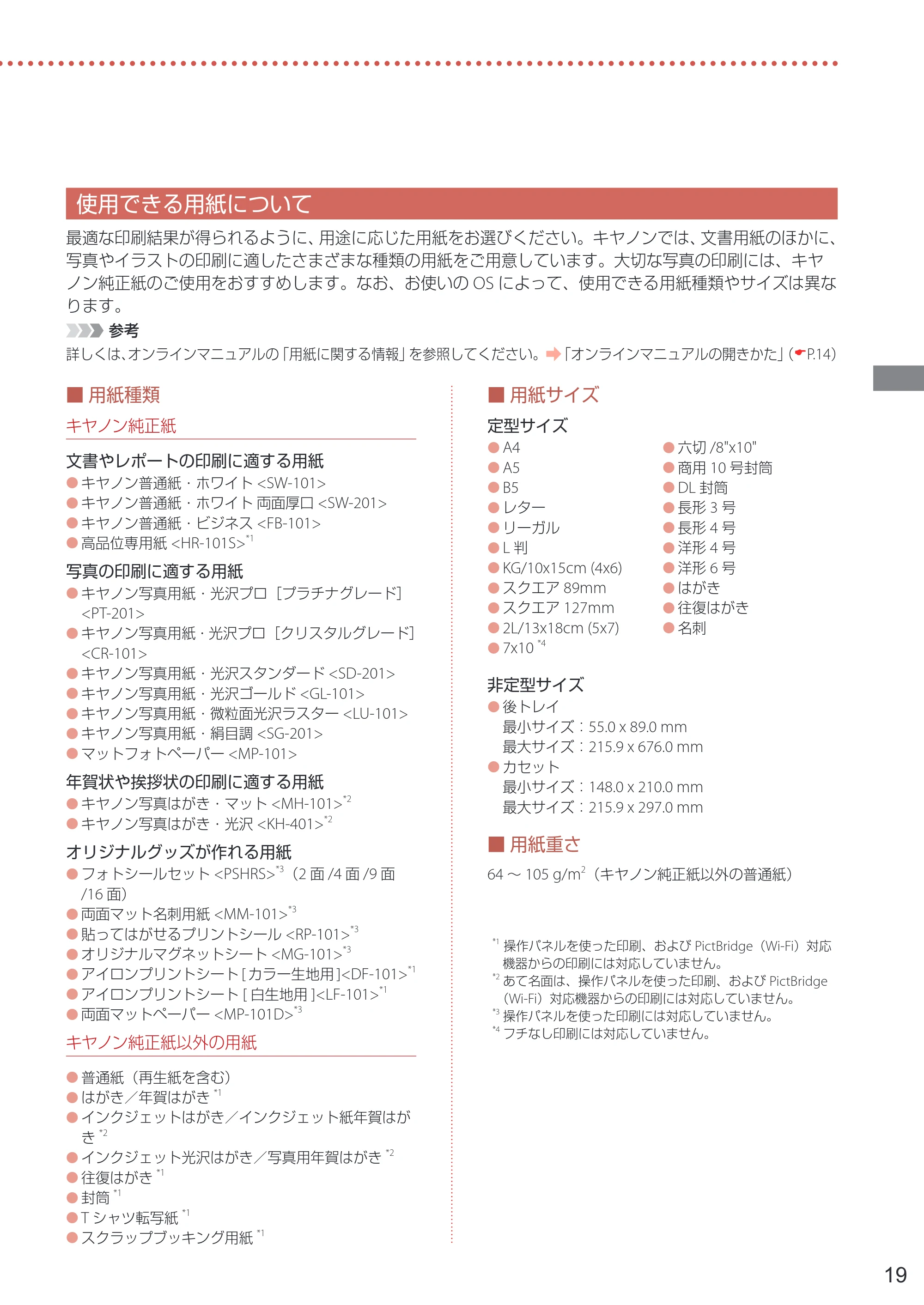 キヤノン PIXUS TS5330 設置・基本操作マニュアル 2019年9月4日掲載（PDF：6.66MB） — 使用できる用紙について — 原本ページ — 21ページ