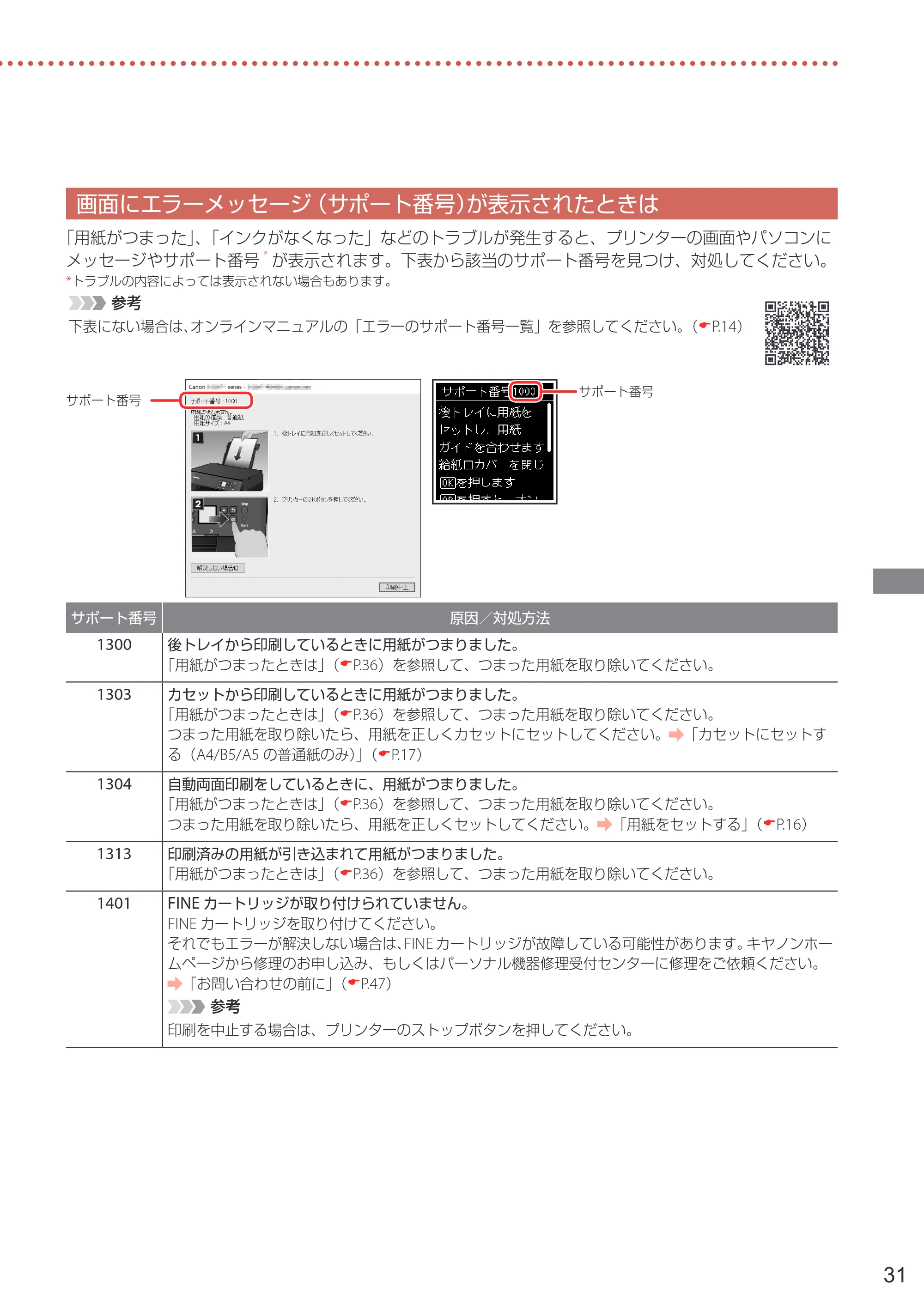 キヤノン PIXUS TS5330 設置・基本操作マニュアル 2019年9月4日掲載（PDF：6.66MB） — 画面にエラーメッセージ（サポート番号）が表示されたときは — 原本ページ — 33ページ