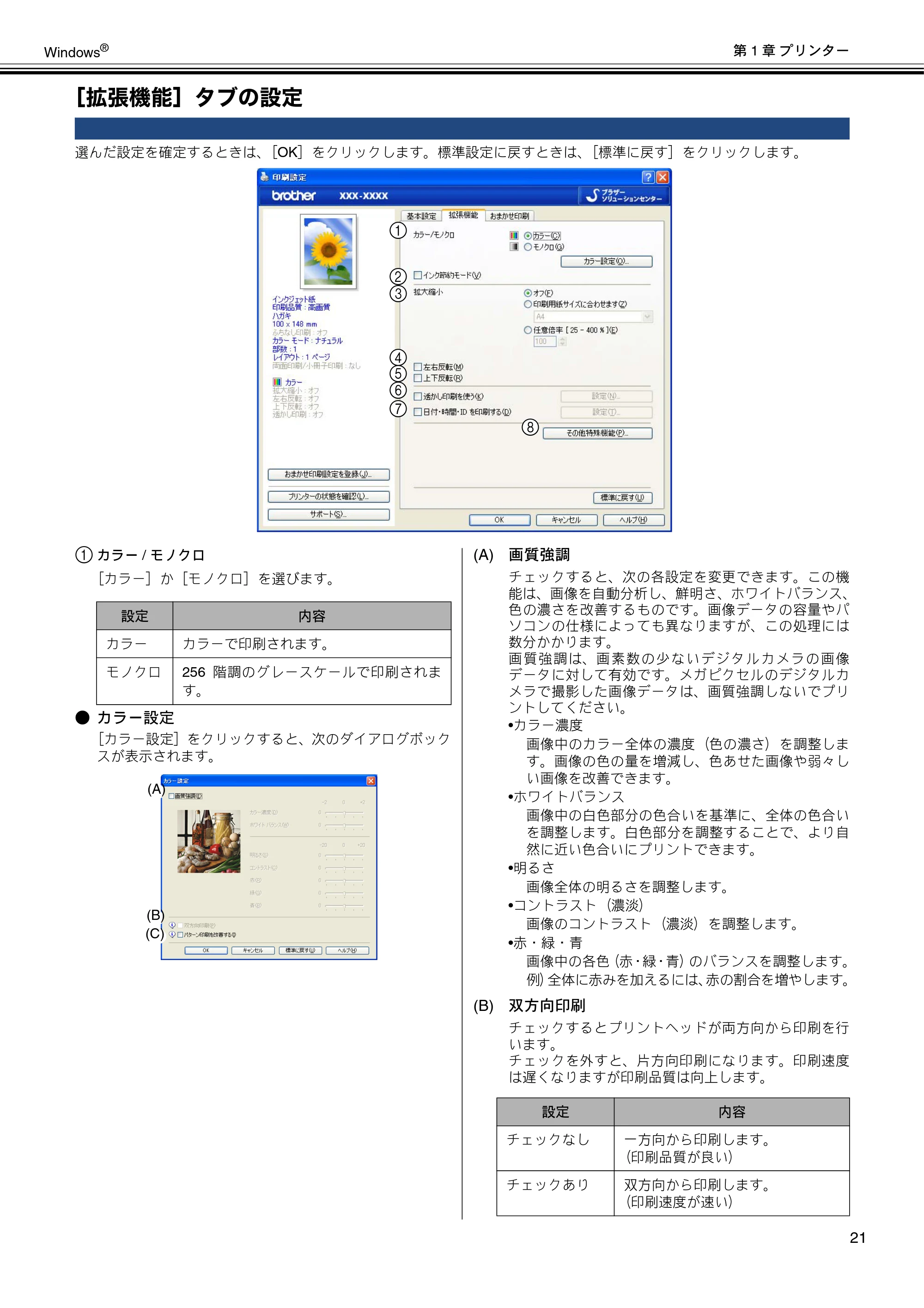 ブラザー DCP-J540N / DCP-J740N / DCP-J940N-B/W/ECO ユーザーズガイド ～パソコン活用編～ — ［拡張機能］タブの設定 — 原本ページ — 22ページ