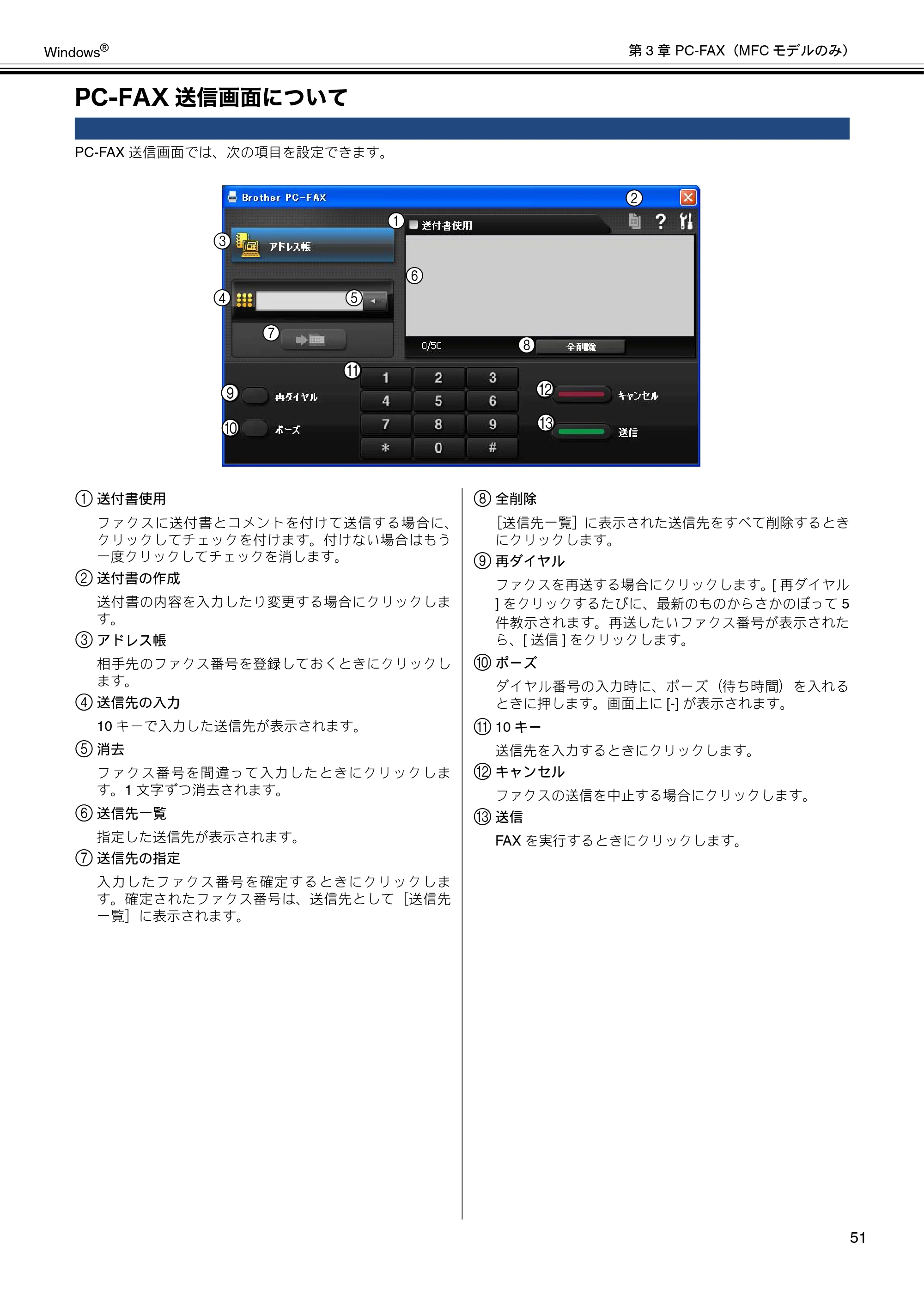 ブラザー DCP-J540N / DCP-J740N / DCP-J940N-B/W/ECO ユーザーズガイド ～パソコン活用編～ — PC-FAX送信画面について — 原本ページ — 52ページ
