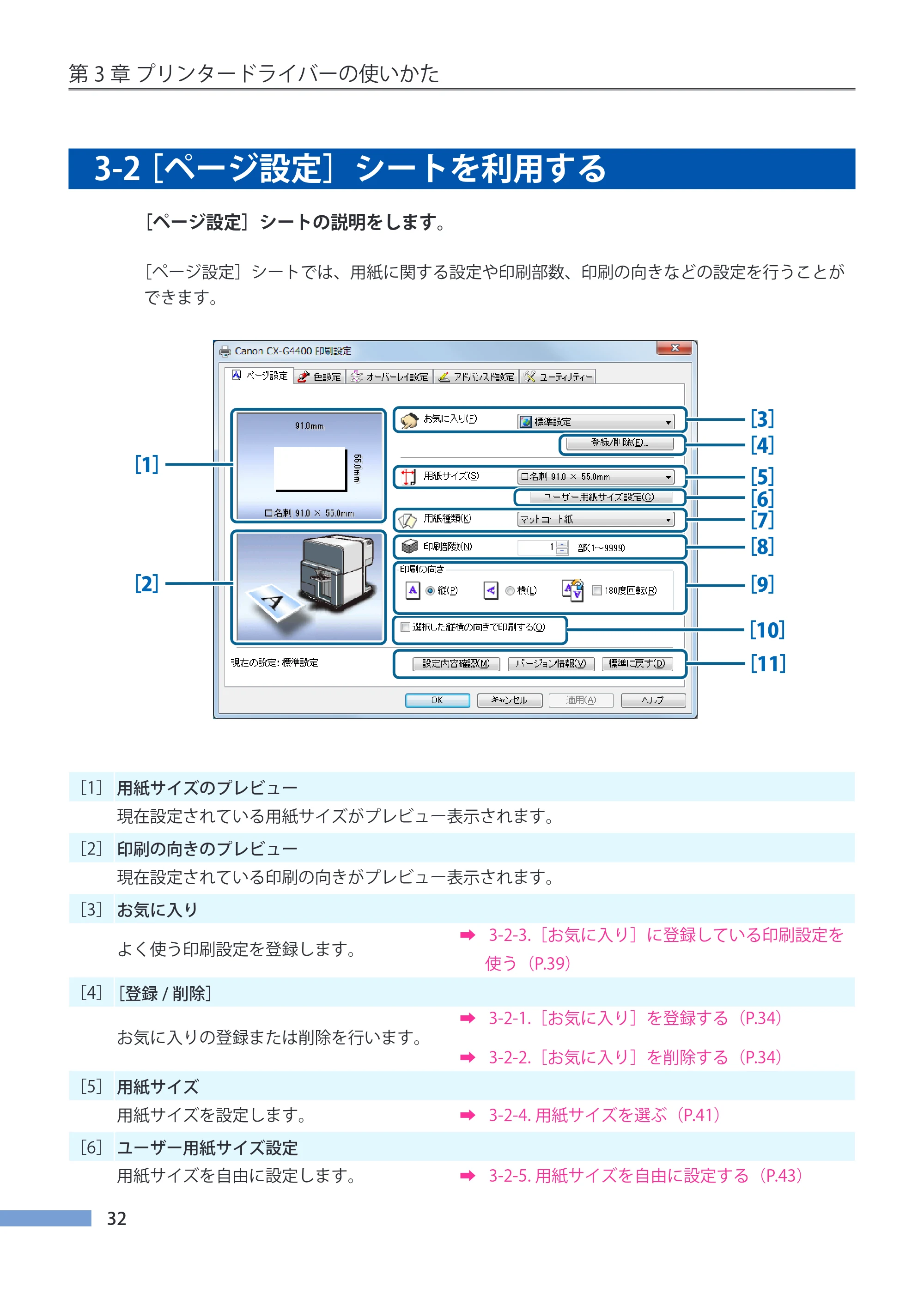 キヤノン CX-G4400 CX-G4400 （BJI-P412M用）ユーザーズガイド※ （PDF形式／16.75Mバイト） — 3-2 ［ページ設定］シートを利用する — 原本ページ — 40ページ