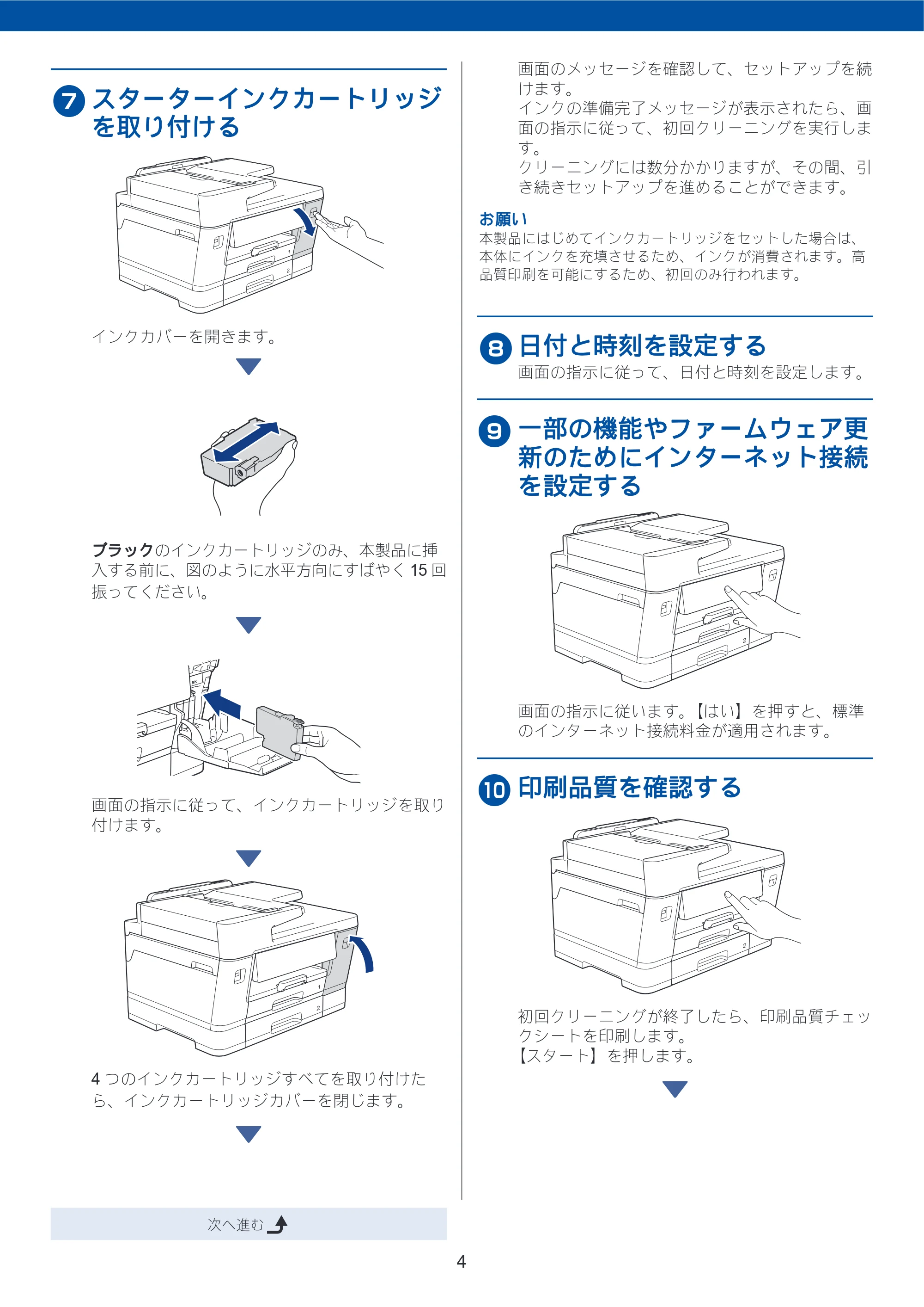 ブラザー DCP-J7205CDW / MFC-J7110CDW / MFC-J7210CDW かんたん設置ガイド — 原本ページ — 4ページ