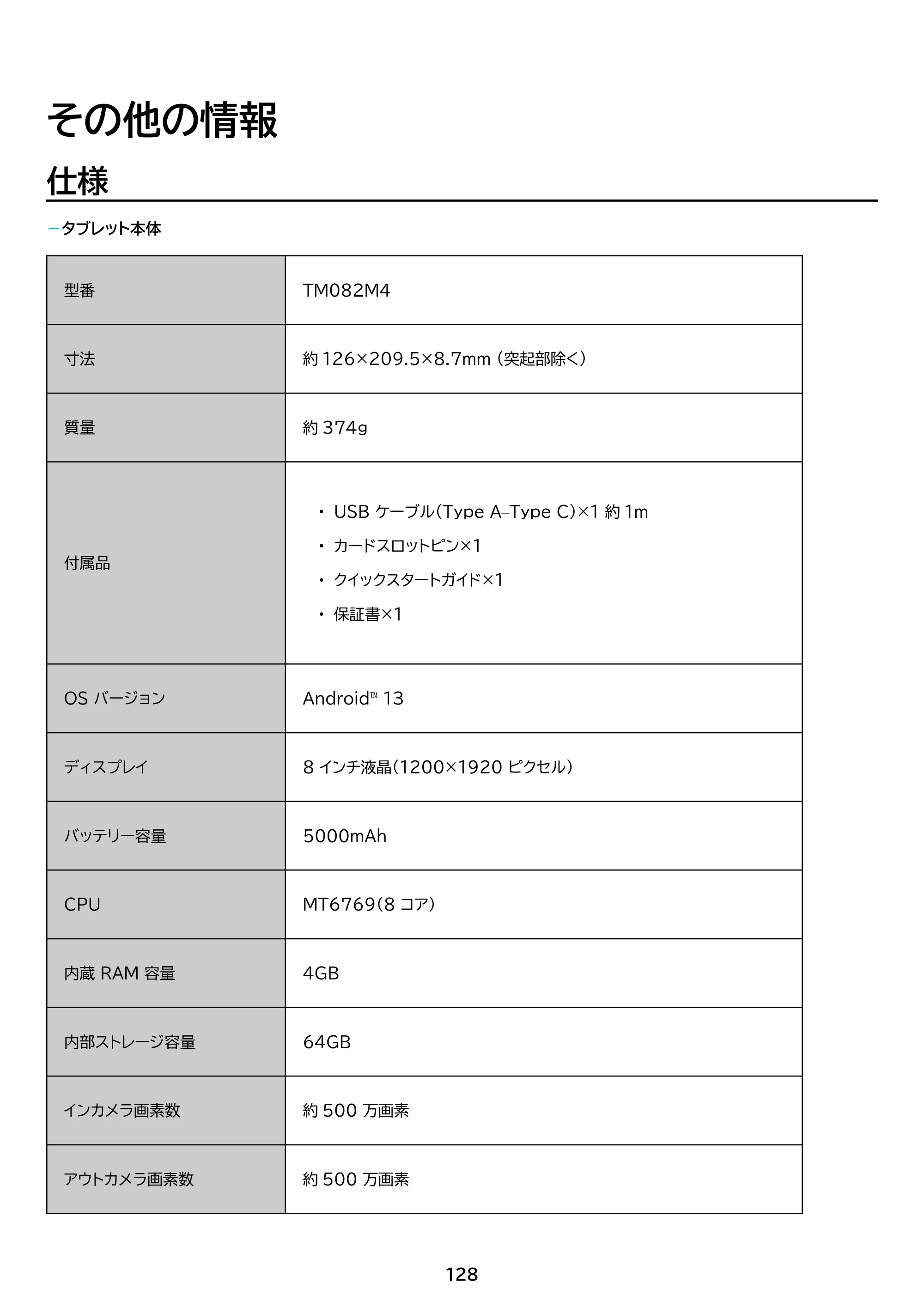 アイリスオーヤマ TM082M4N2-B 取扱説明書 — 原本ページ — 128ページ
