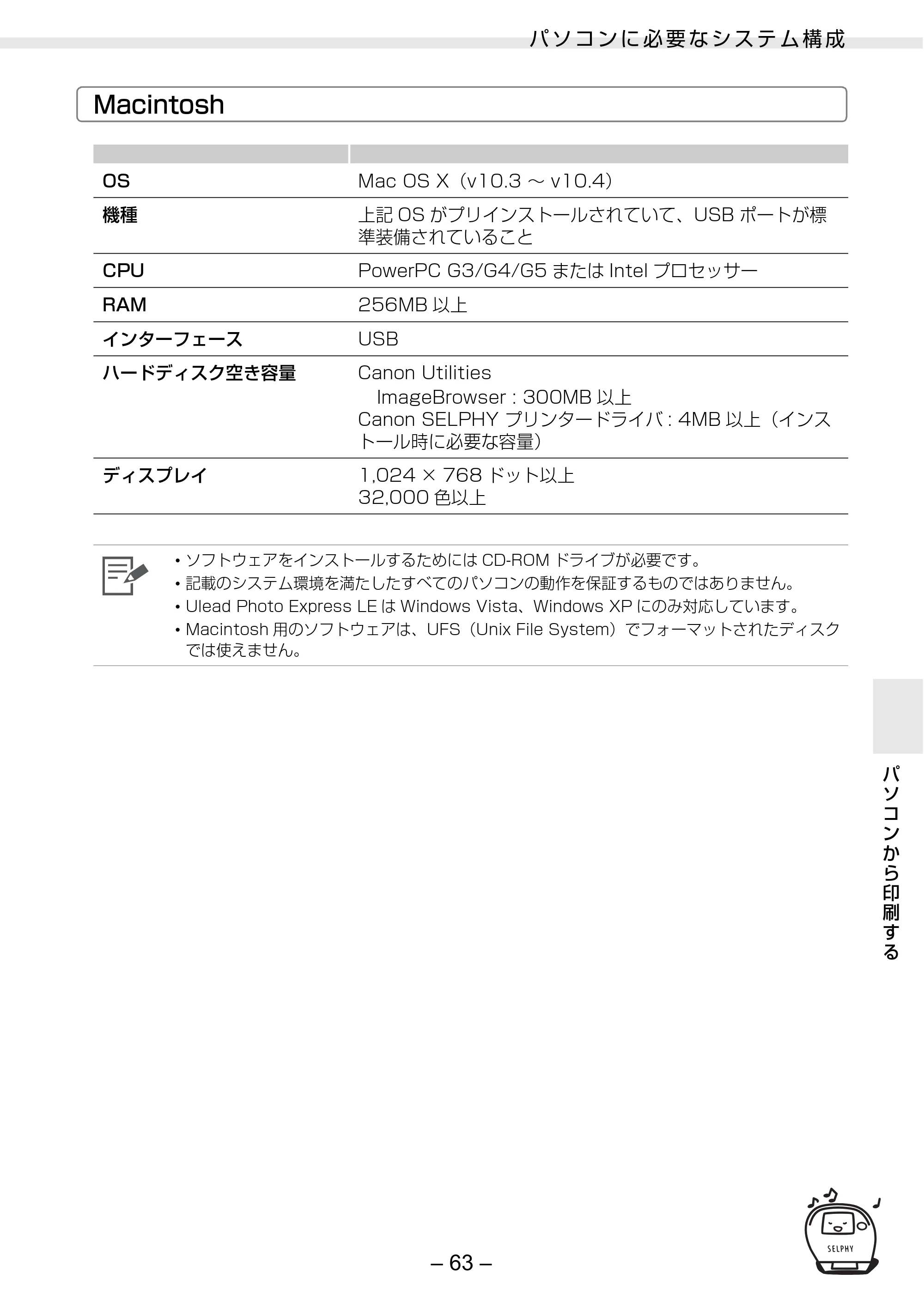 キヤノン SELPHY ES2 プリンターユーザーガイド （PDF形式／3.96Mバイト） — 原本ページ — 63ページ