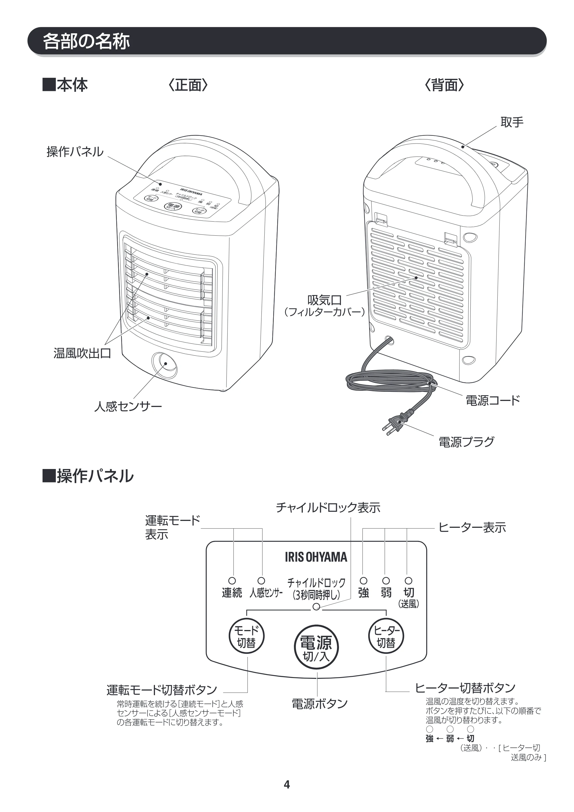 アイリスオーヤマ JCH-D082T 取扱説明書 — 原本ページ — 4ページ