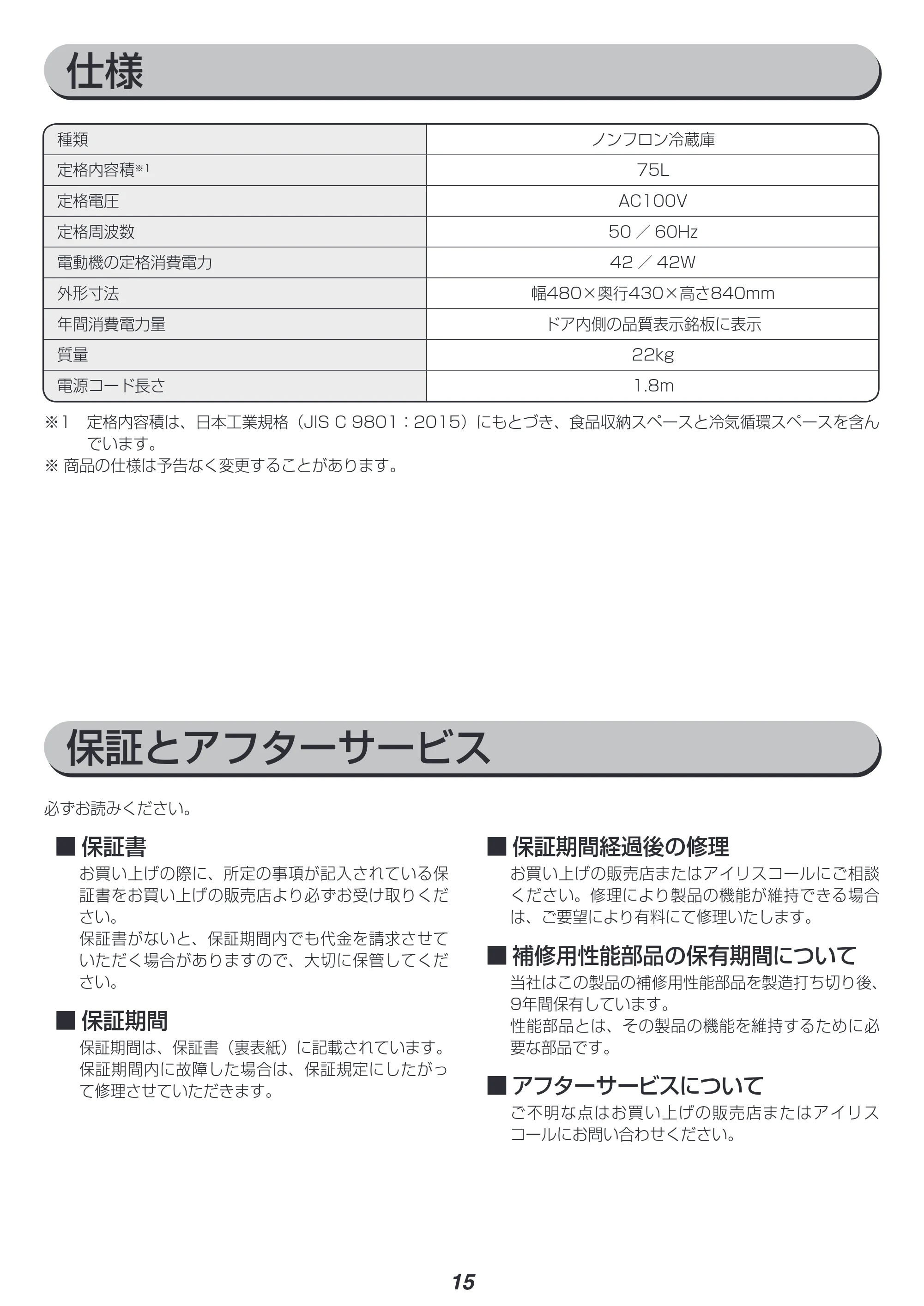 アイリスオーヤマ AF75 取扱説明書 — 原本ページ — 15ページ