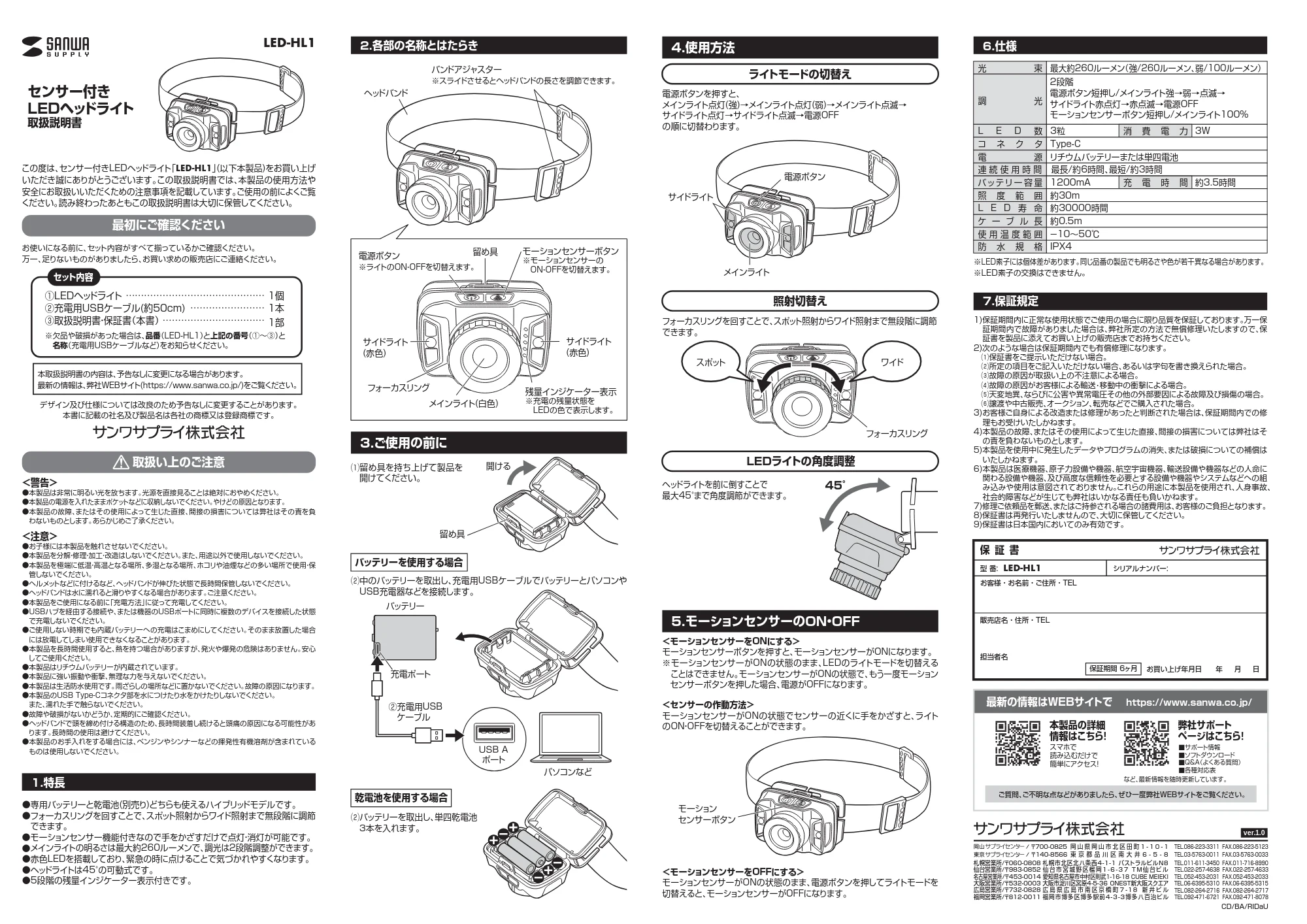 サンワサプライ LED-HL1 取扱説明書 — 原本ページ — 1ページ