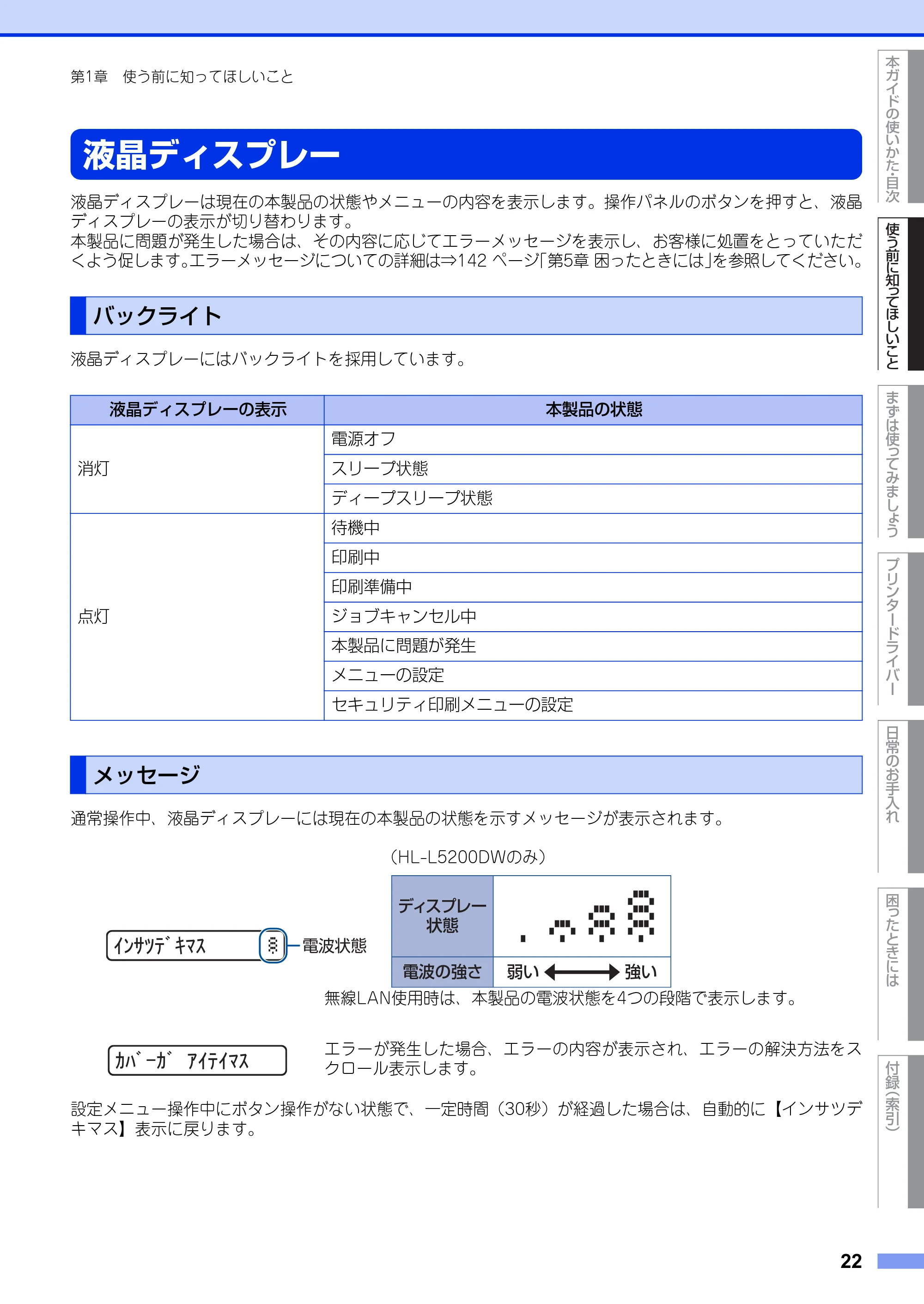 ブラザー HL-L5100DN / HL-L5200DW ユーザーズガイド — 液晶ディスプレー — 原本ページ — 22ページ