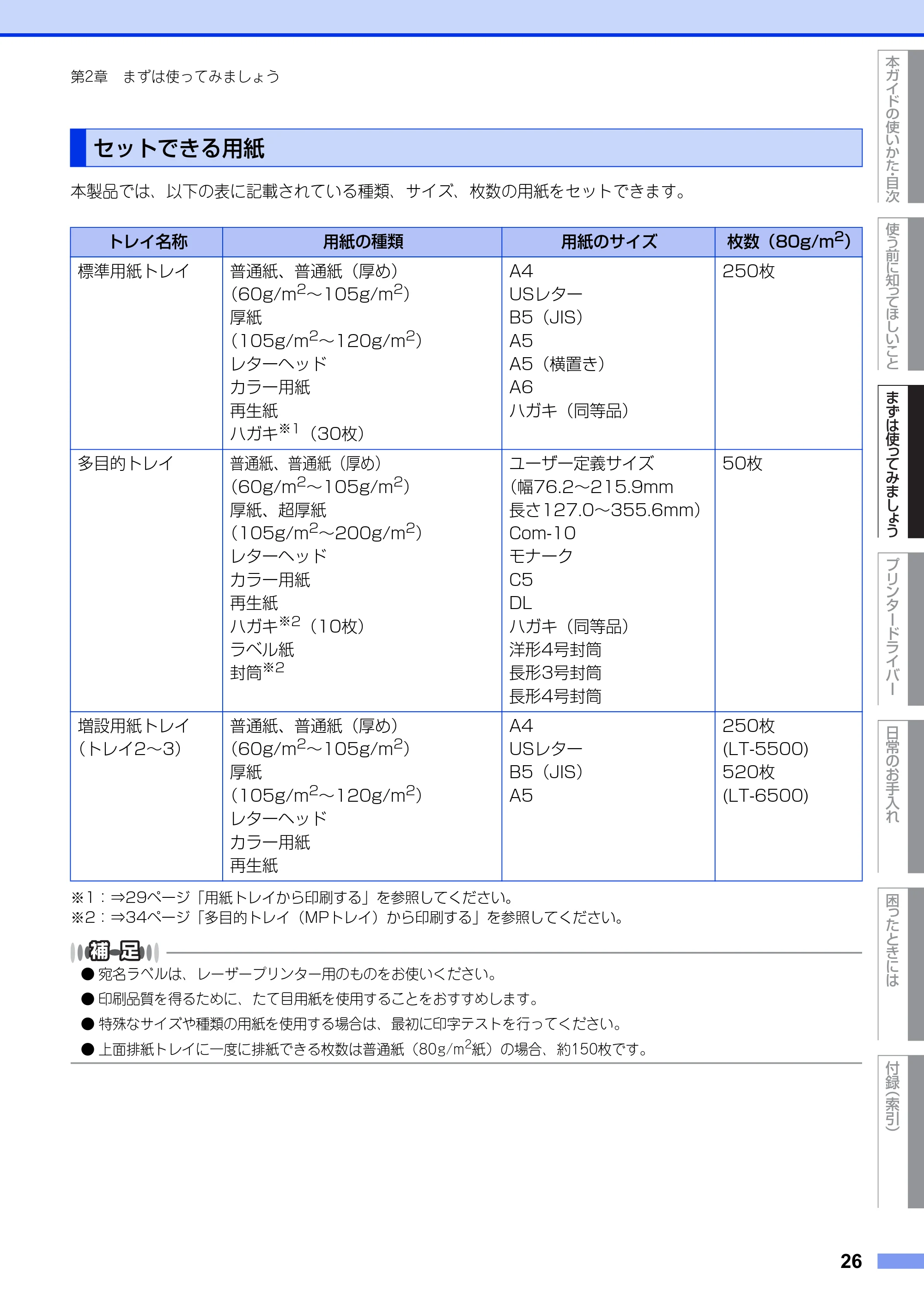 ブラザー HL-L5100DN / HL-L5200DW ユーザーズガイド — セットできる用紙 — 原本ページ — 26ページ