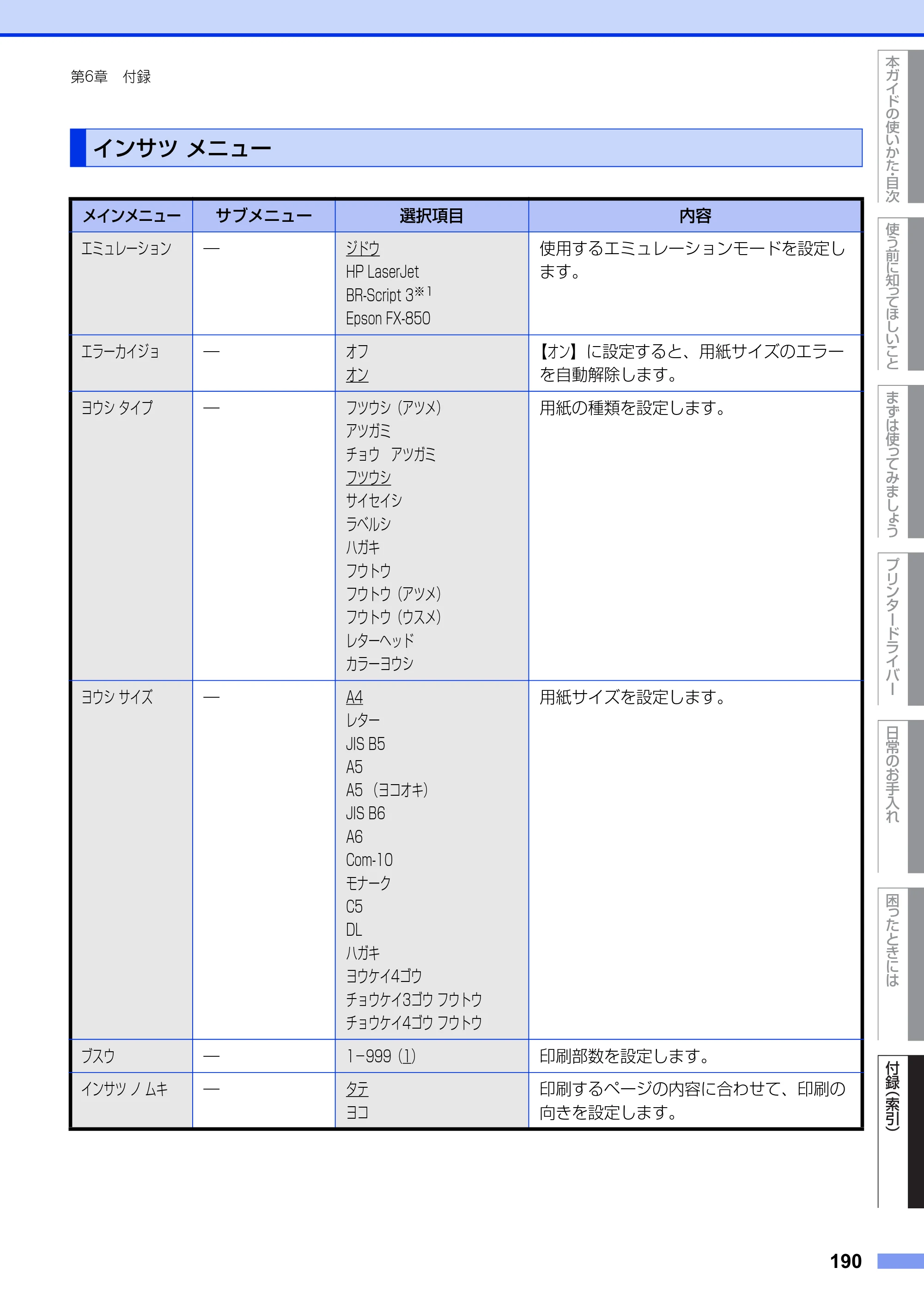 ブラザー HL-L5100DN / HL-L5200DW ユーザーズガイド — インサツ メニュー — 原本ページ — 190ページ