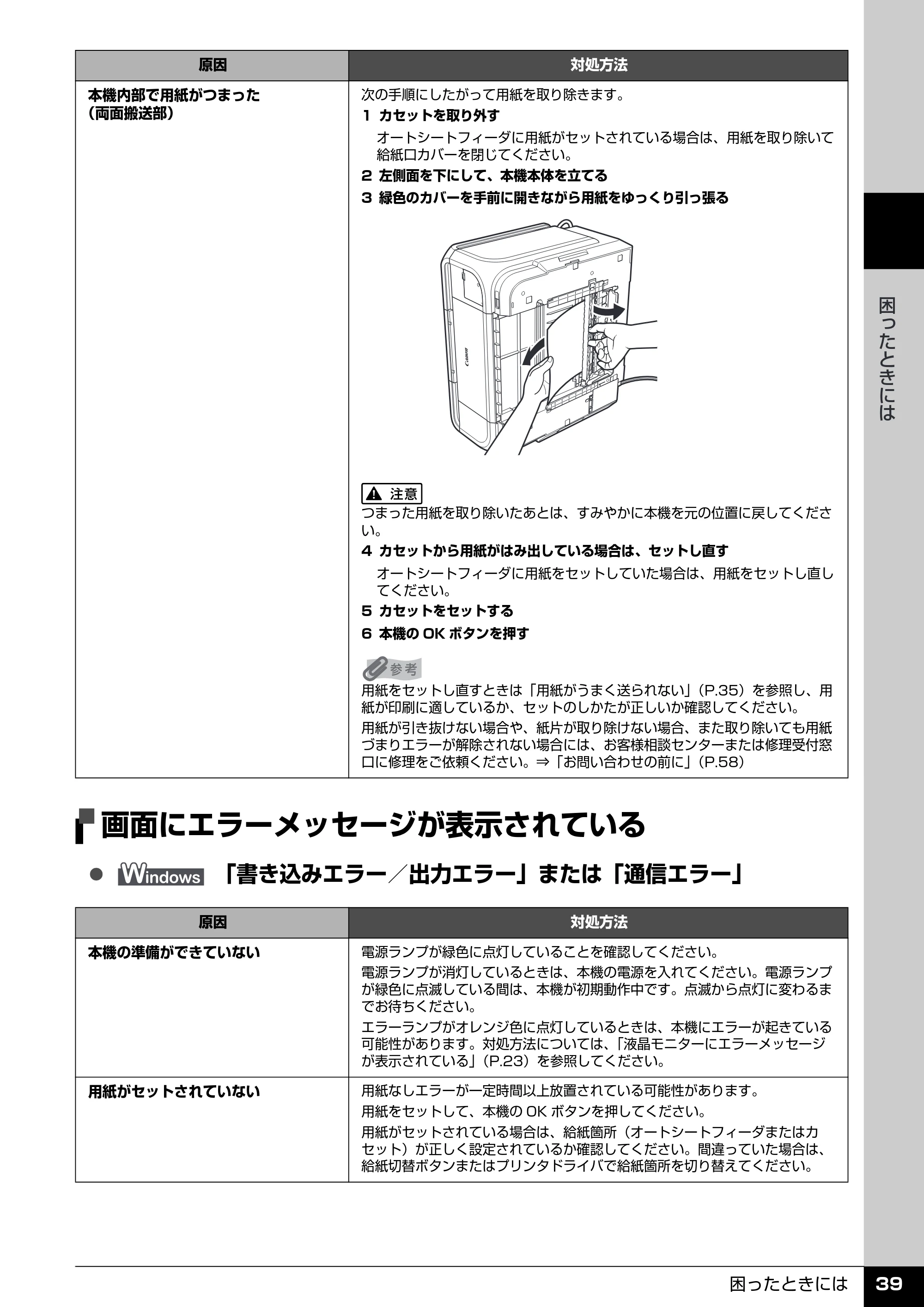 キヤノン PIXUS MP600 操作ガイド(お手入れ編) (PDF形式/3.88Mバイト) — 画面にエラーメッセージが表示されている — 原本ページ — 40ページ