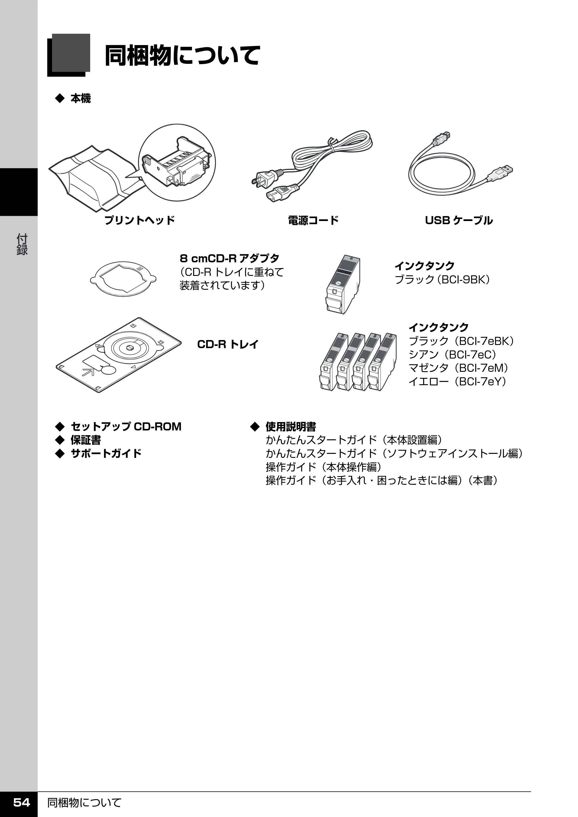 キヤノン PIXUS MP600 操作ガイド(お手入れ編) (PDF形式/3.88Mバイト) — 同梱物について — 原本ページ — 55ページ