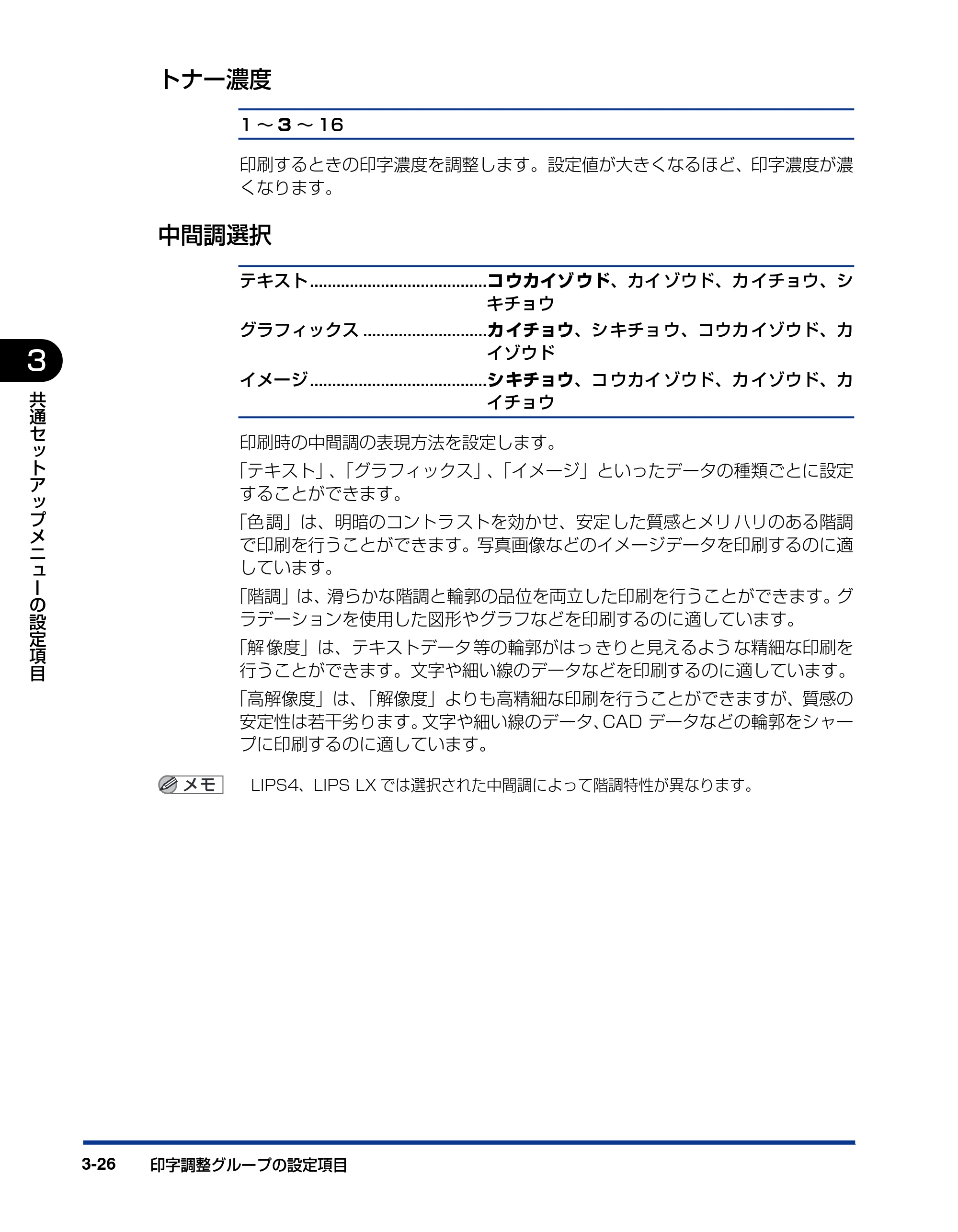 キヤノン LBP3410 LIPS機能ガイド 2009年12月18日更新 (PDF形式/2.13Mバイト) — トナー濃度 — 原本ページ — 72ページ
