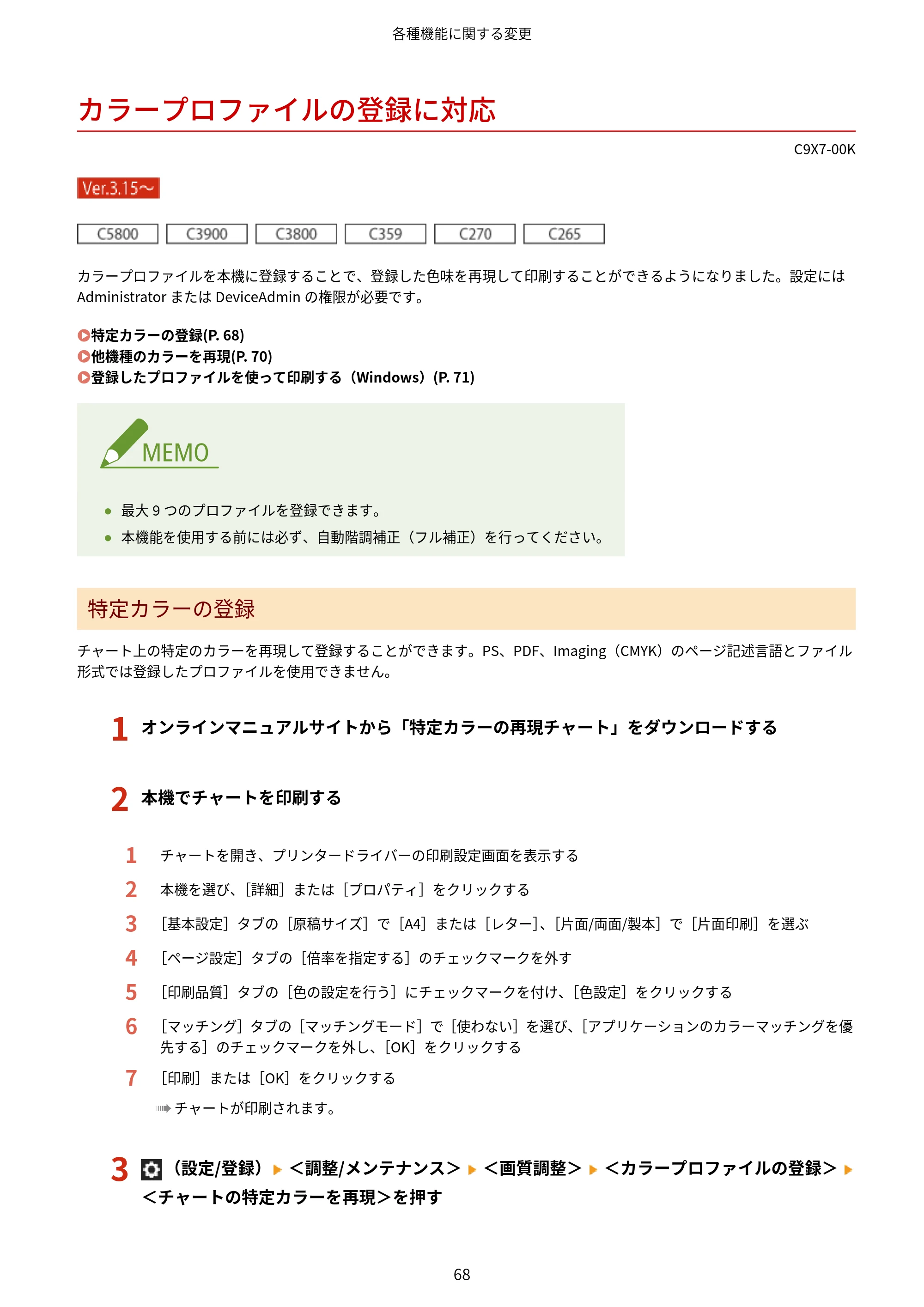 キヤノン imageRUNNER ADVANCE C5560F/C5560/C5560F-R/C5550F/C5550F-R/C5550/C5540F/C5540F-R/C5540/C5535F/C5535 / imageRUNNER ADVANCE C5560F III/C5550F III/C5550F III-RG/C5540F III/C5535F III / imageRUNNER AD — カラープロファイルの登録に対応 — 原本ページ — 71ページ