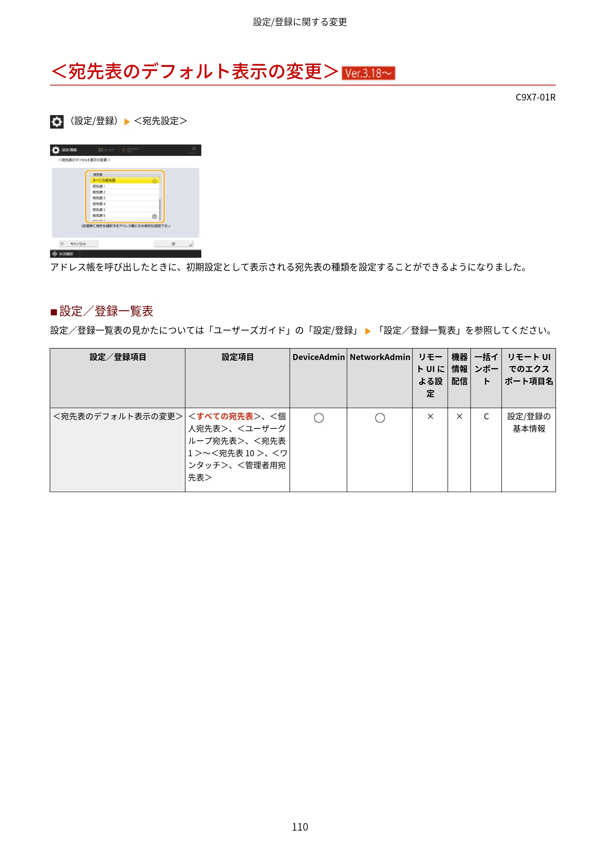 キヤノン imageRUNNER ADVANCE C5560F/C5560/C5560F-R/C5550F/C5550F-R/C5550/C5540F/C5540F-R/C5540/C5535F/C5535 / imageRUNNER ADVANCE C5560F III/C5550F III/C5550F III-RG/C5540F III/C5535F III / imageRUNNER AD — ＜宛先表のデフォルト表示の変更＞ （Ver.3.18～） — 原本ページ — 113ページ