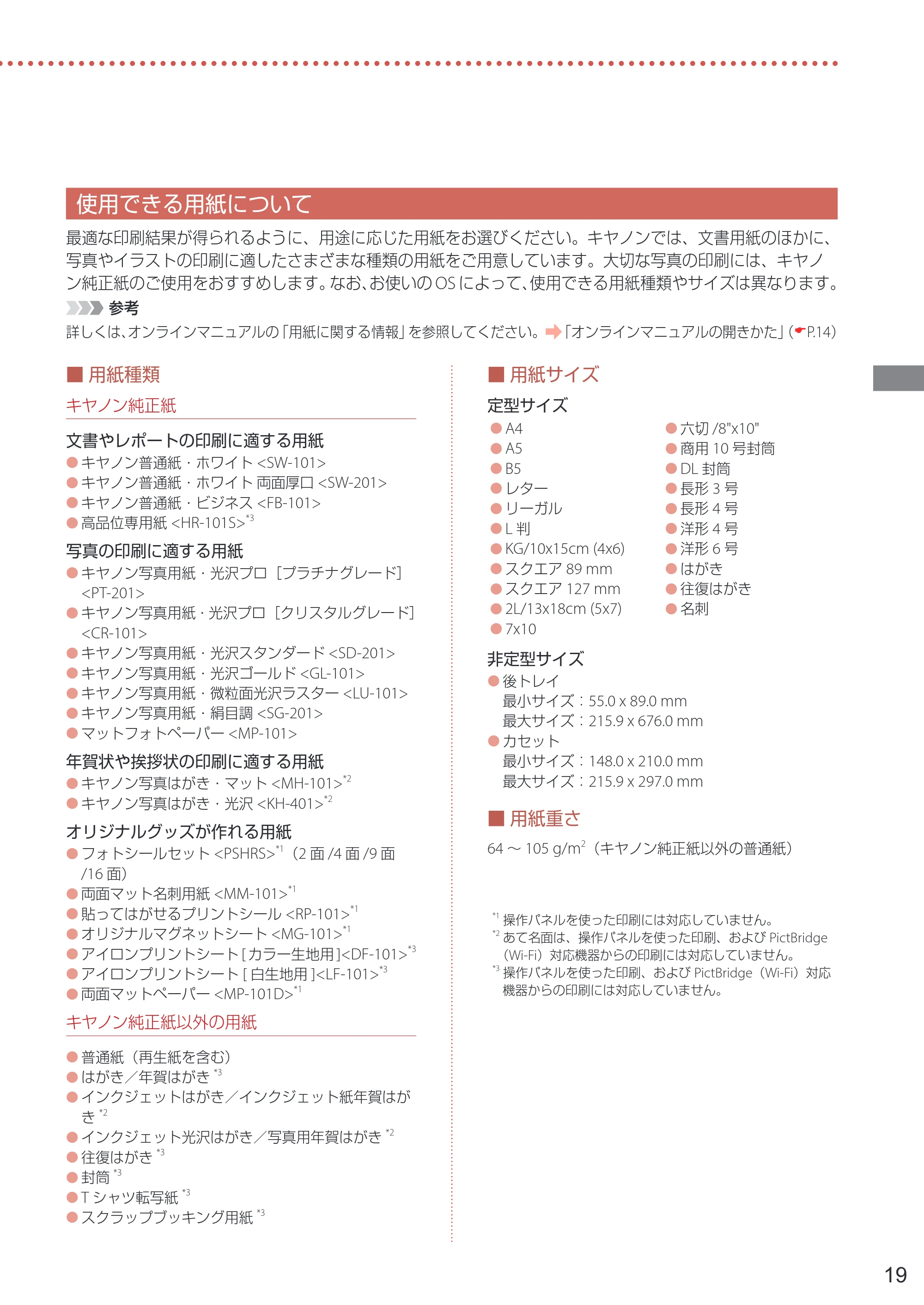 キヤノン PIXUS TS6330 設置・基本操作マニュアル 2023年6月15日掲載（PDF：5.88MB） — 使用できる用紙について — 原本ページ — 21ページ