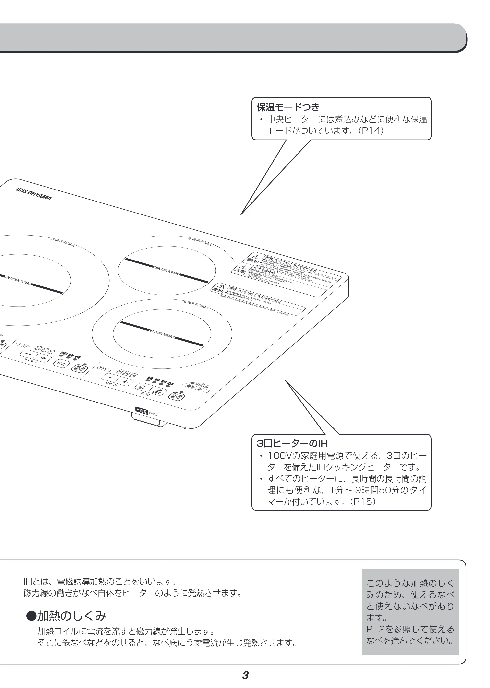 アイリスオーヤマ IHC-W3 取扱説明書 — 原本ページ — 3ページ