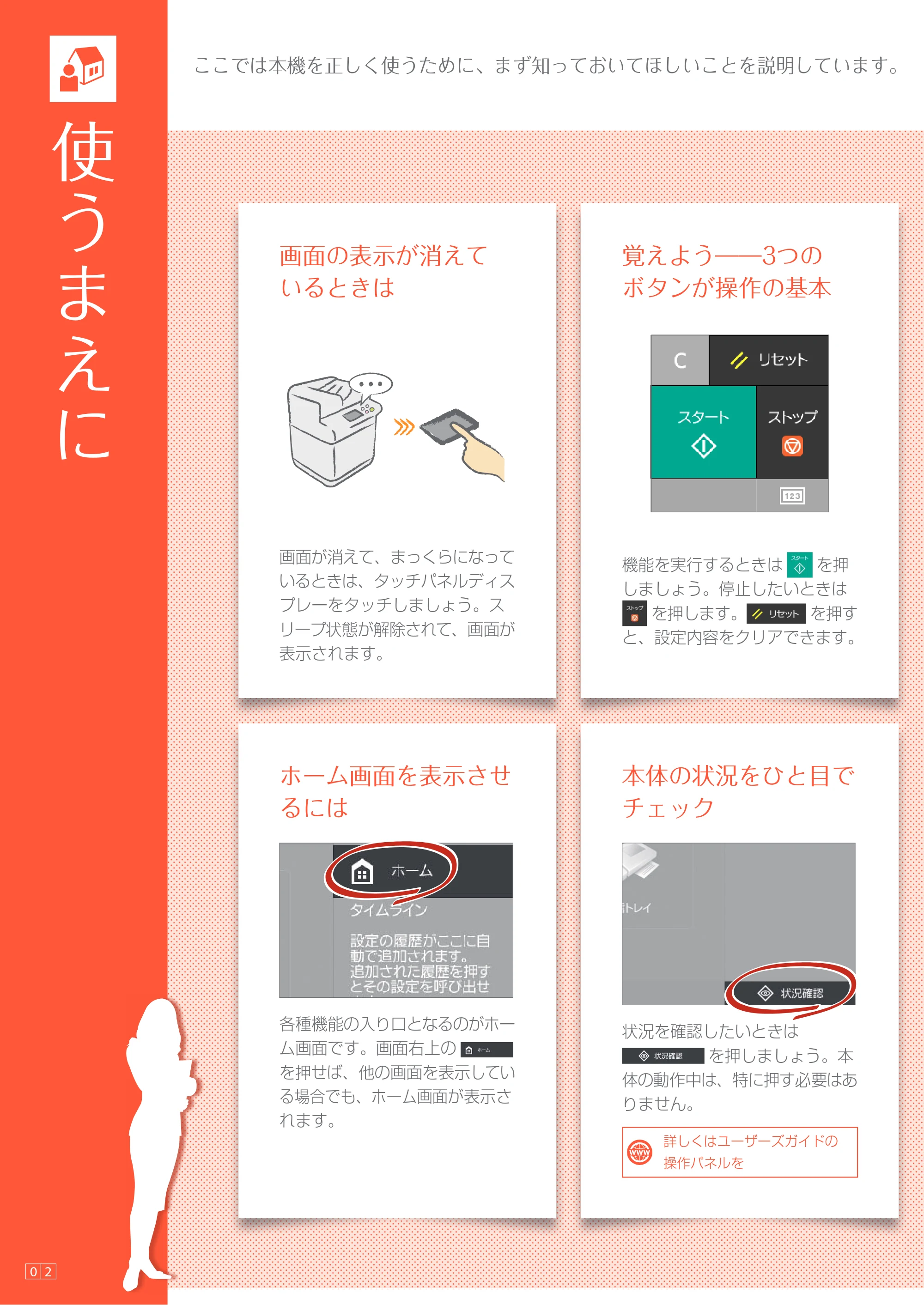 キヤノン A3機用) かんたん操作ガイド（A3機用） 2021年7月8日更新（PDF：15.9MB） — 使うまえに — 原本ページ — 2ページ