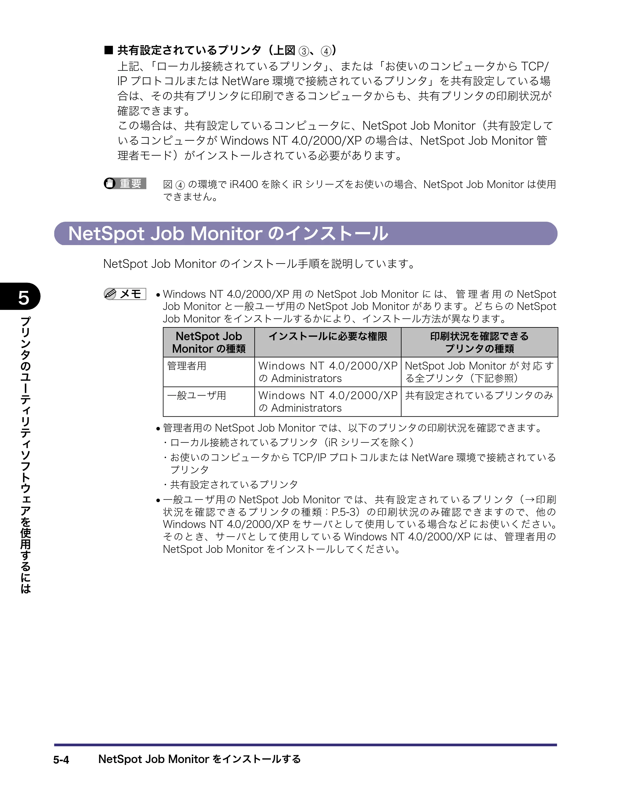 キヤノン LBP5400 LIPS V ソフトウエアガイド 2006年10月11日掲載 （PDF形式／9.08Mバイト） — NetSpot Job Monitorのインストール — 原本ページ — 145ページ
