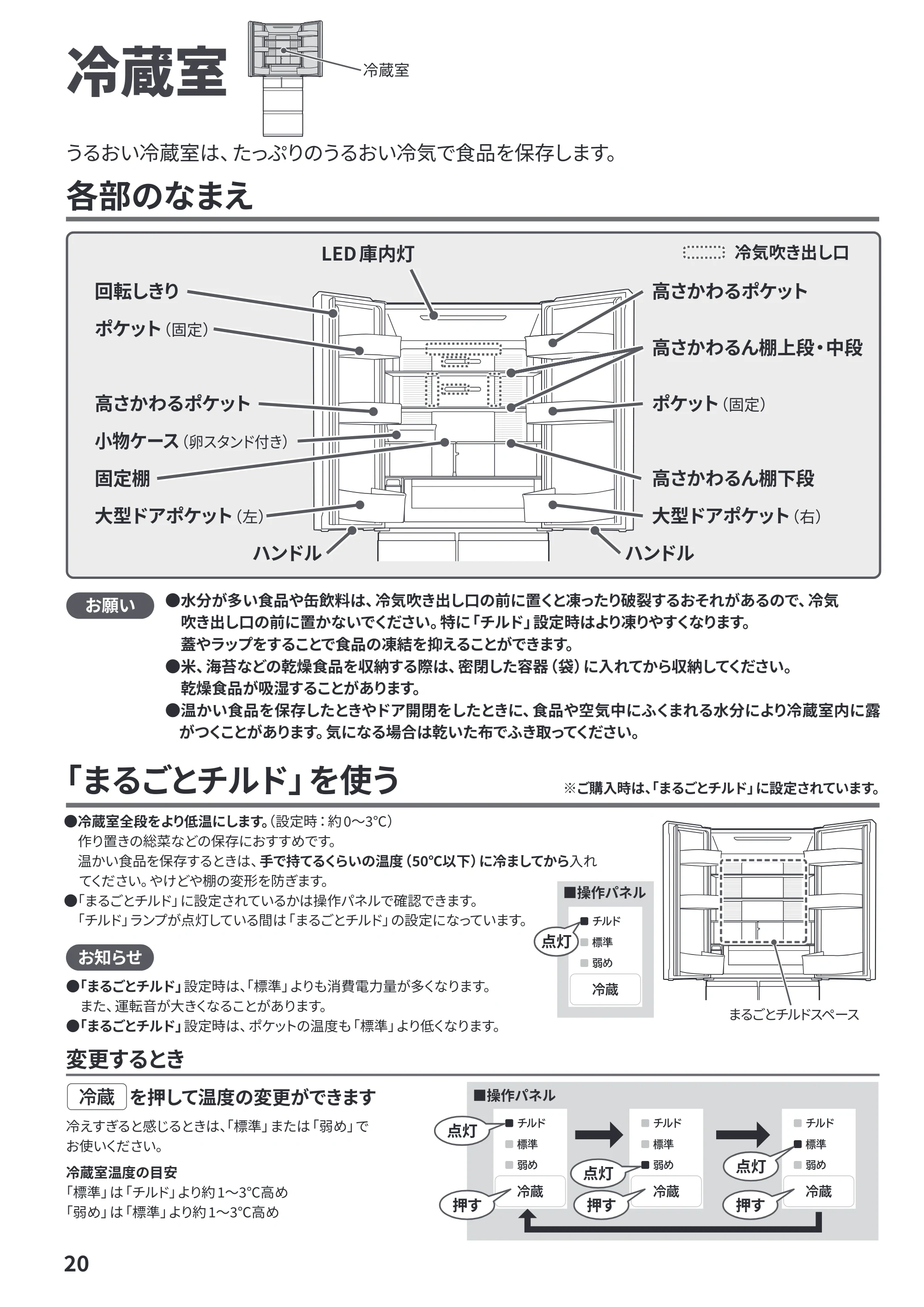 日立 R-HWC62Y / R-HWC54Y / R-HWC49Y 取扱説明書 — 冷蔵室 — 原本ページ — 20ページ