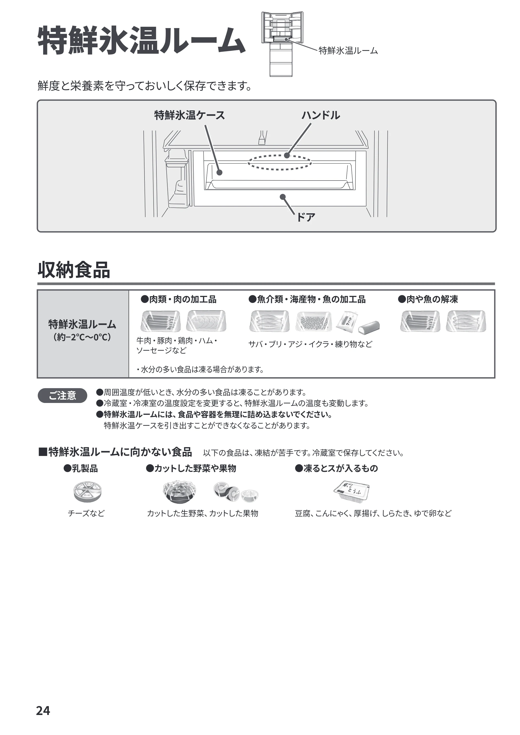 日立 R-HWC62Y / R-HWC54Y / R-HWC49Y 取扱説明書 — 特鮮氷温ルーム — 原本ページ — 24ページ