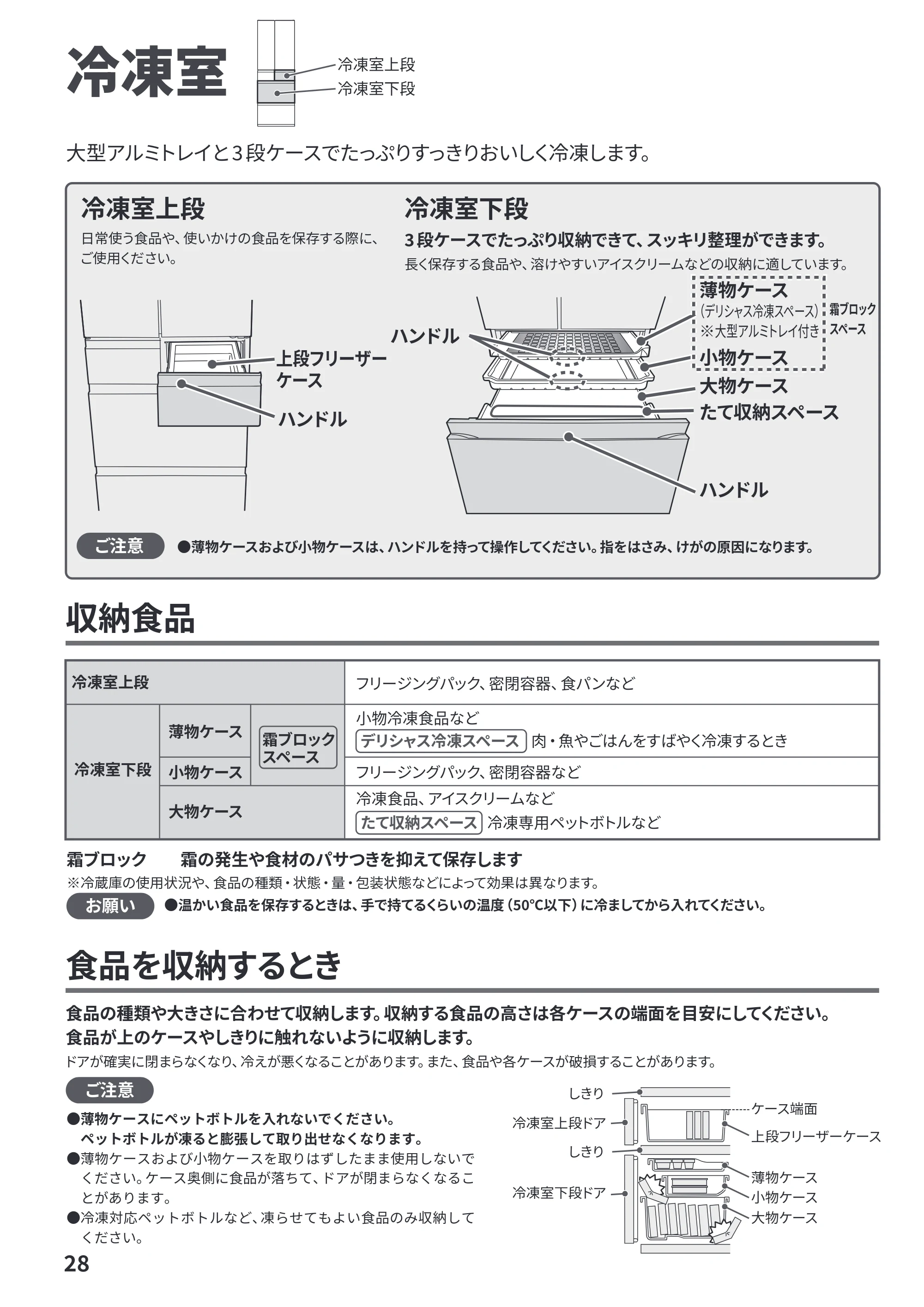 日立 R-HWC62Y / R-HWC54Y / R-HWC49Y 取扱説明書 — 冷凍室 — 原本ページ — 28ページ