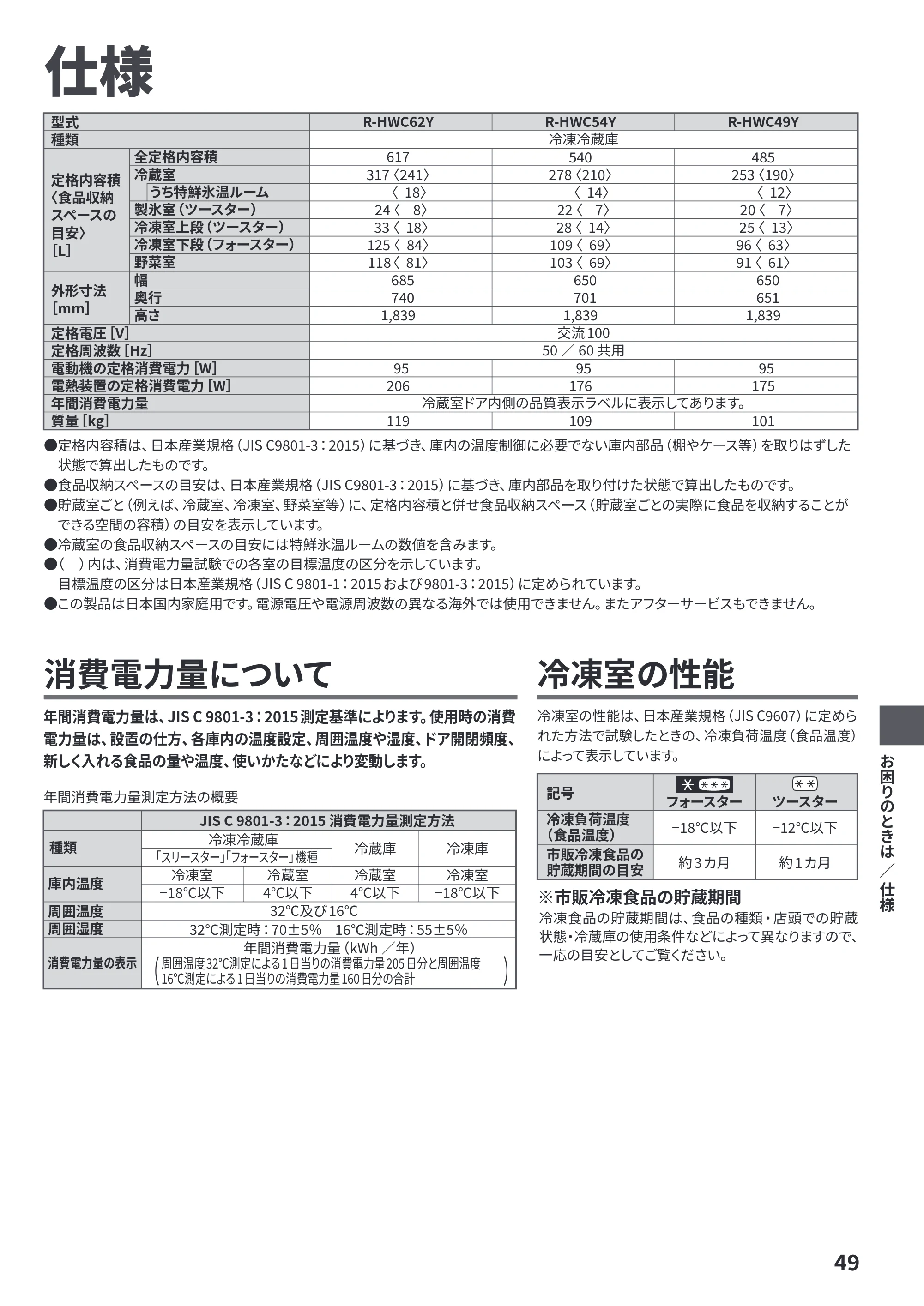 日立 R-HWC62Y / R-HWC54Y / R-HWC49Y 取扱説明書 — 原本ページ — 49ページ