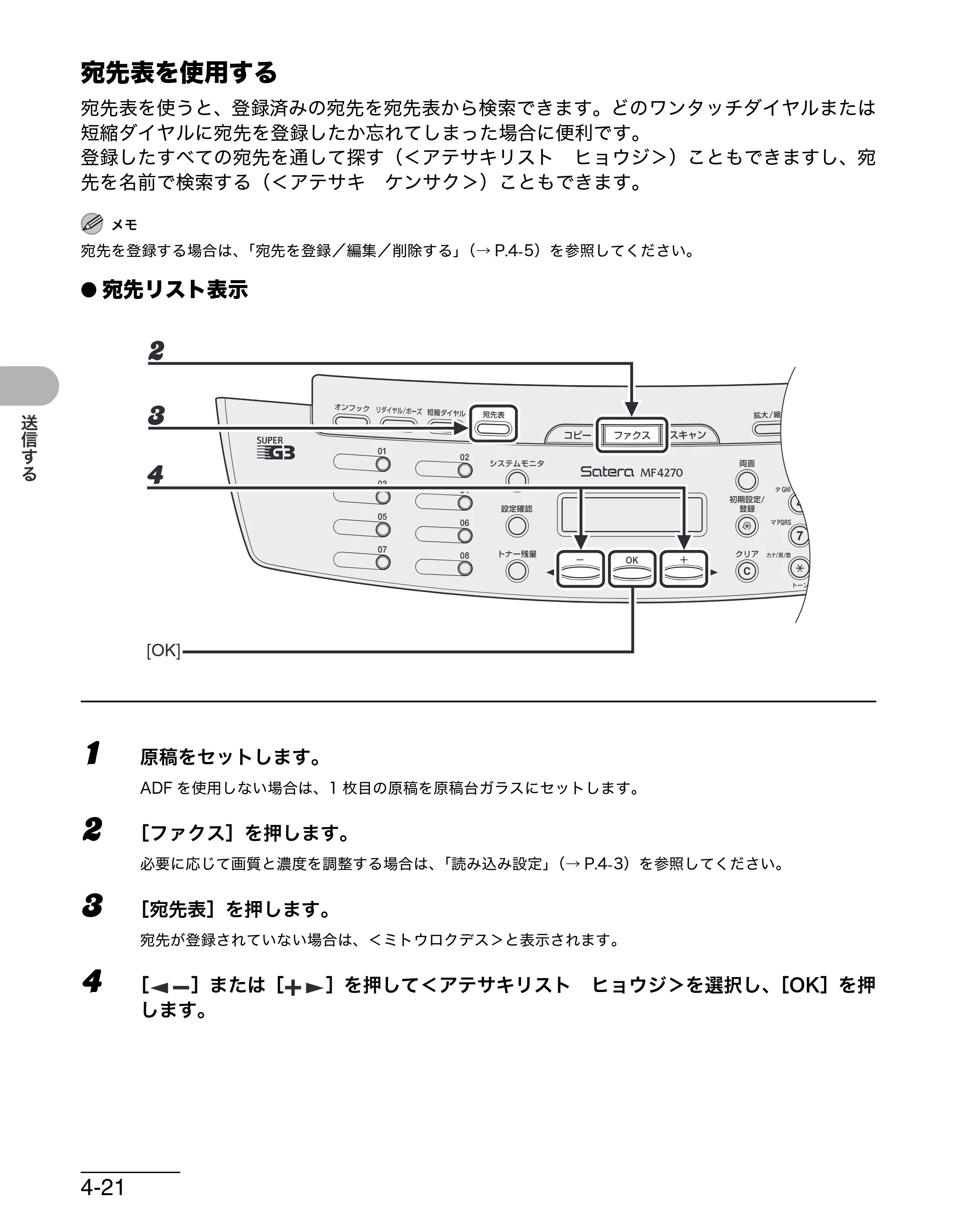 キヤノン MF4270 操作ガイド（基本編） （PDF形式／10.37Mバイト） — 宛先表を使用する — 原本ページ — 89ページ
