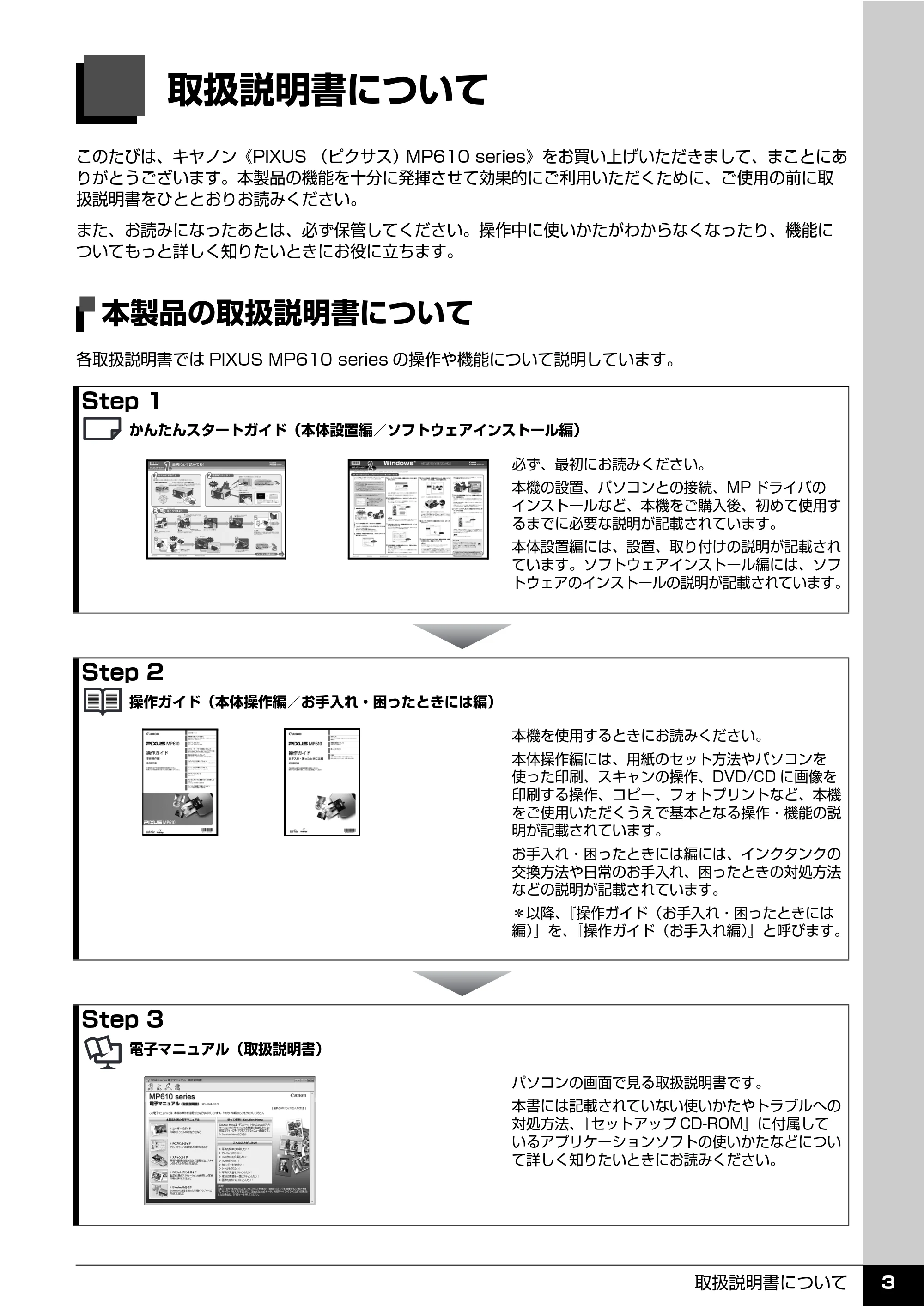 キヤノン PIXUS MP610 操作ガイド（本体操作編） （PDF形式／10.61Mバイト） — 取扱説明書について — 原本ページ — 5ページ