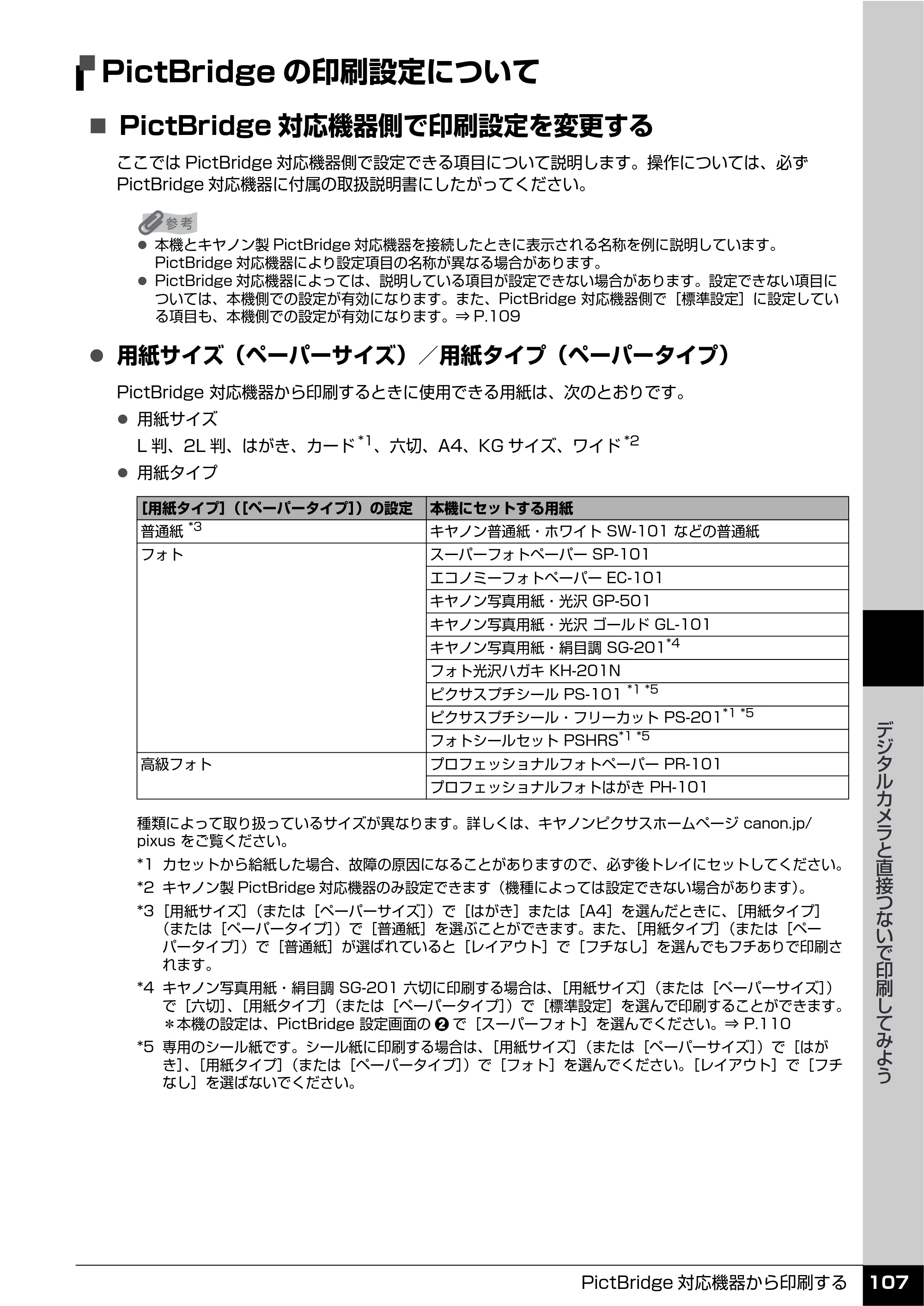 キヤノン PIXUS MP610 操作ガイド（本体操作編） （PDF形式／10.61Mバイト） — PictBridgeの印刷設定について — 原本ページ — 109ページ