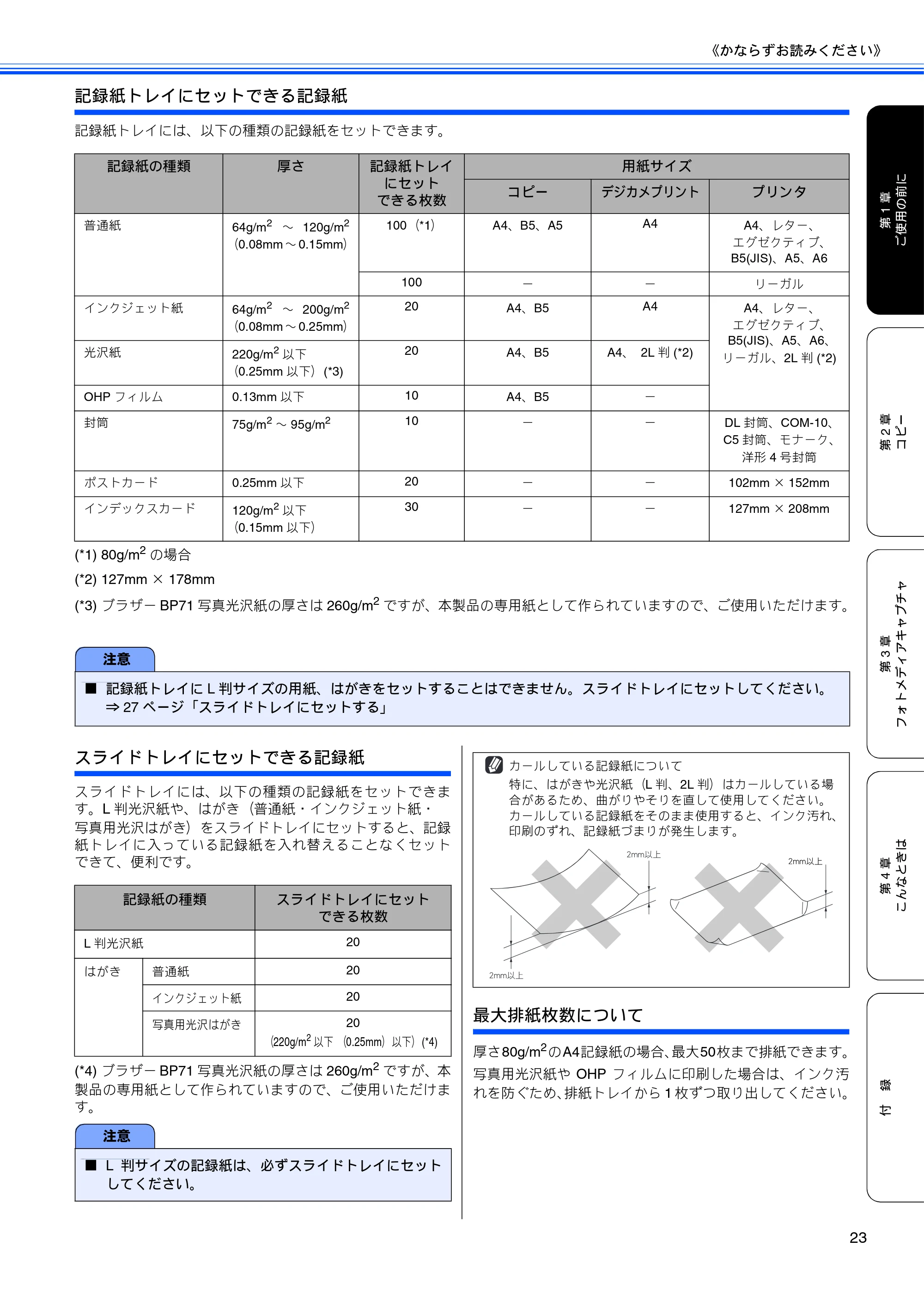 ブラザー DCP-165C 取扱説明書(本体) — 記録紙トレイにセットできる記録紙 — 原本ページ — 25ページ