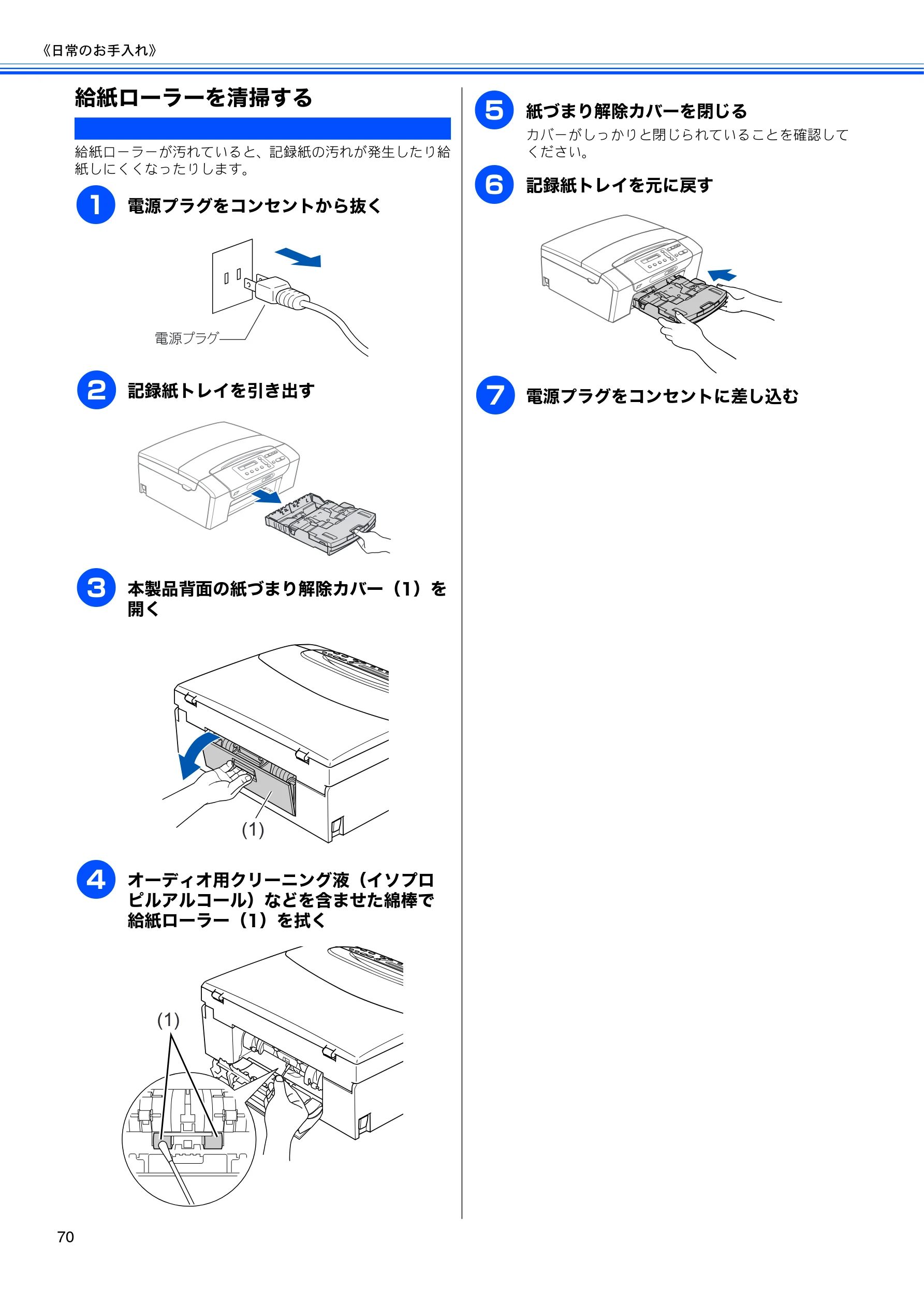 ブラザー DCP-165C 取扱説明書(本体) — 給紙ローラーを清掃する — 図版 72-1 — 72ページ