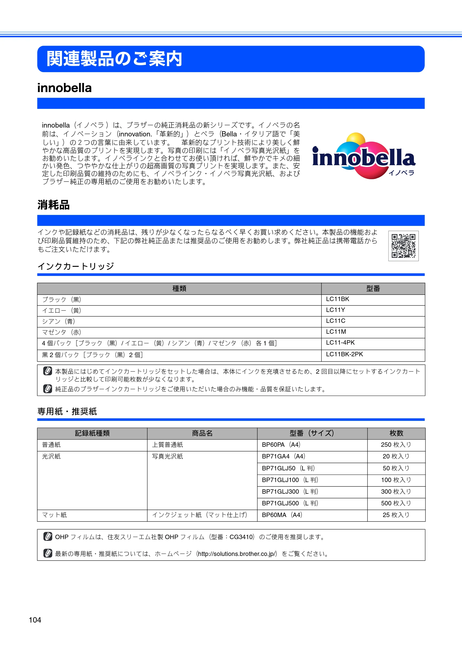 ブラザー DCP-165C 取扱説明書（本体） — 関連製品のご案内 — 図版 106-1 — 106ページ