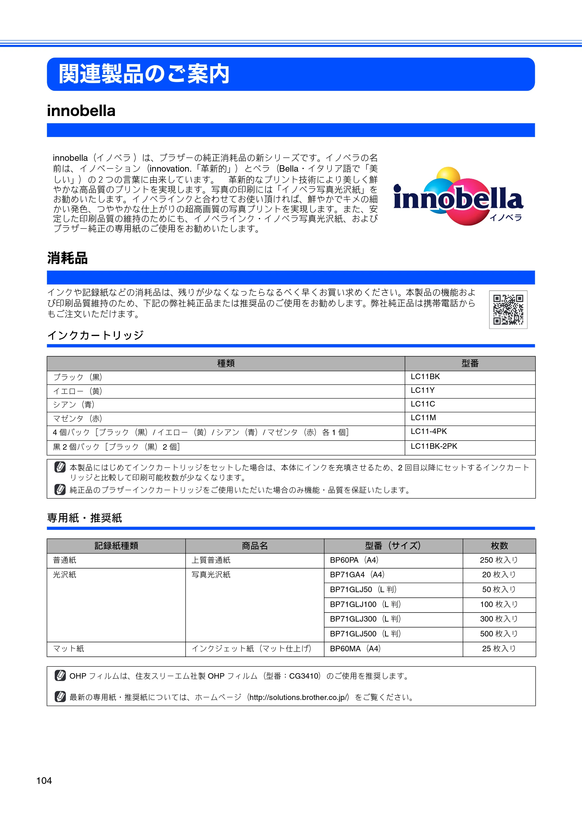 ブラザー DCP-165C 取扱説明書（本体） — 関連製品のご案内 — 原本ページ — 106ページ