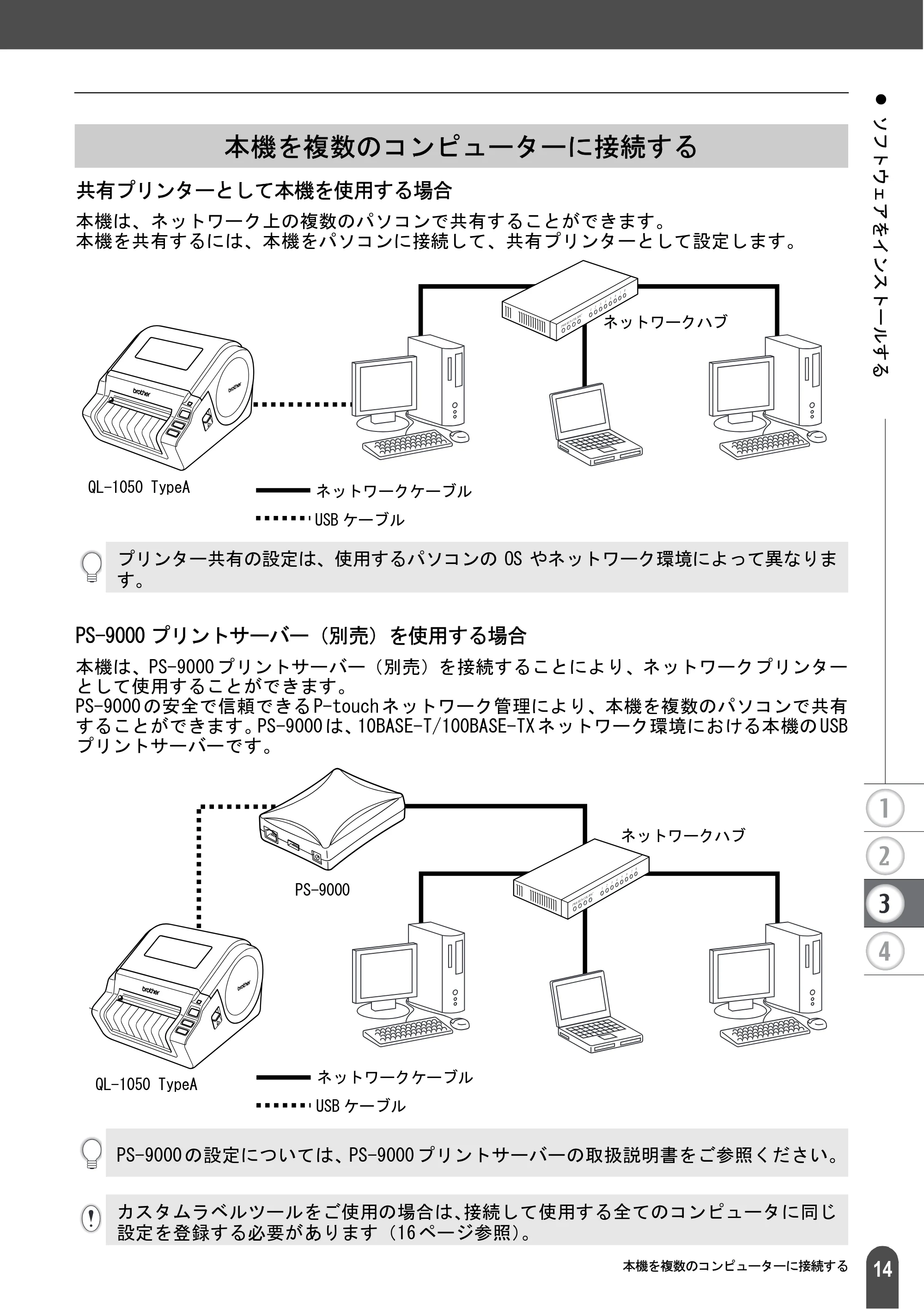 ブラザー QL-1050 取扱説明書 — 本機を複数のコンピューターに接続する — 原本ページ — 16ページ