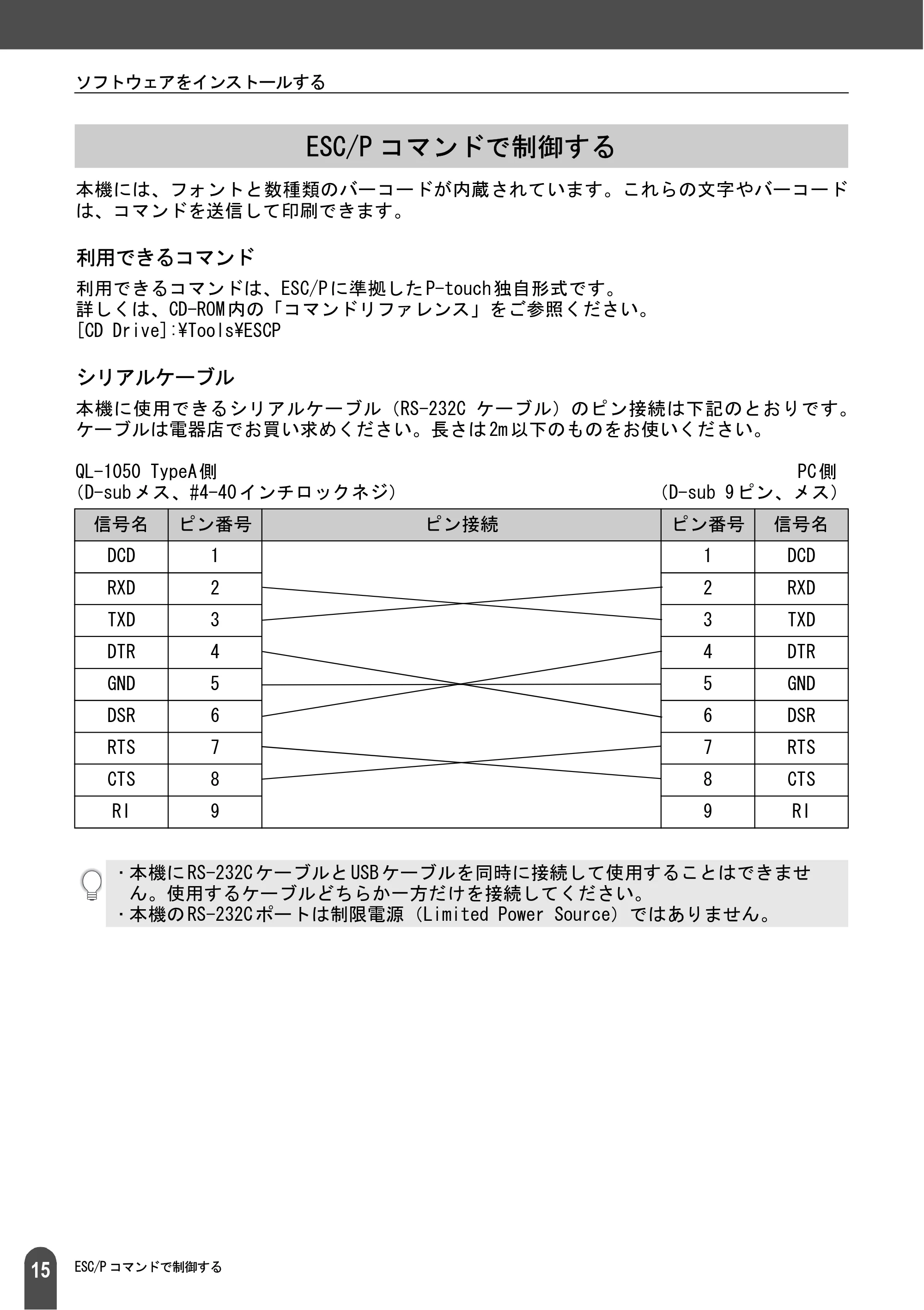 ブラザー QL-1050 取扱説明書 — ESC/Pコマンドで制御する — 原本ページ — 17ページ