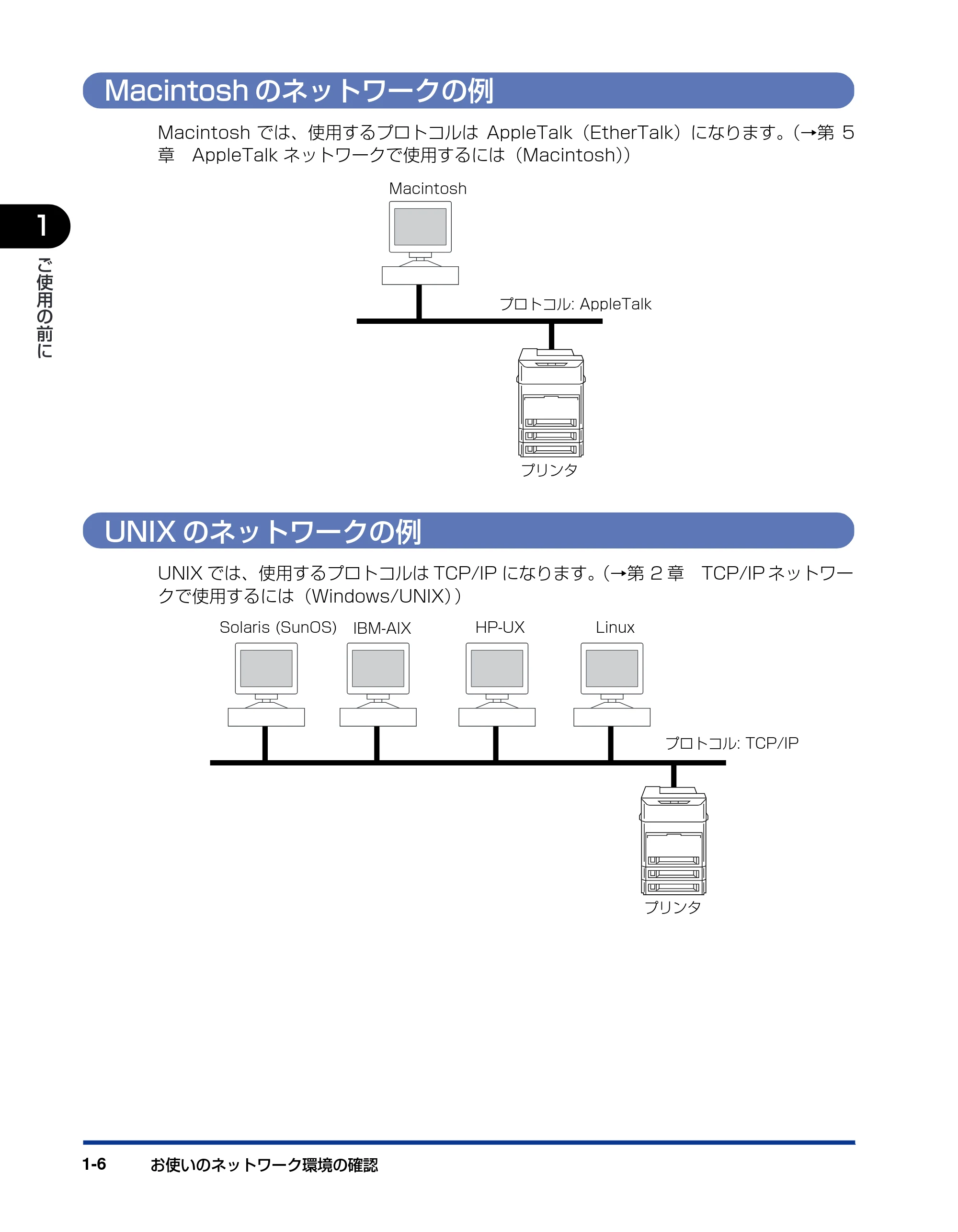 キヤノン LBP3800/3700 ネットワークガイド／本編 2006年5月25日更新 （PDF形式／2.58Mバイト） — Macintoshのネットワークの例 — 原本ページ — 16ページ