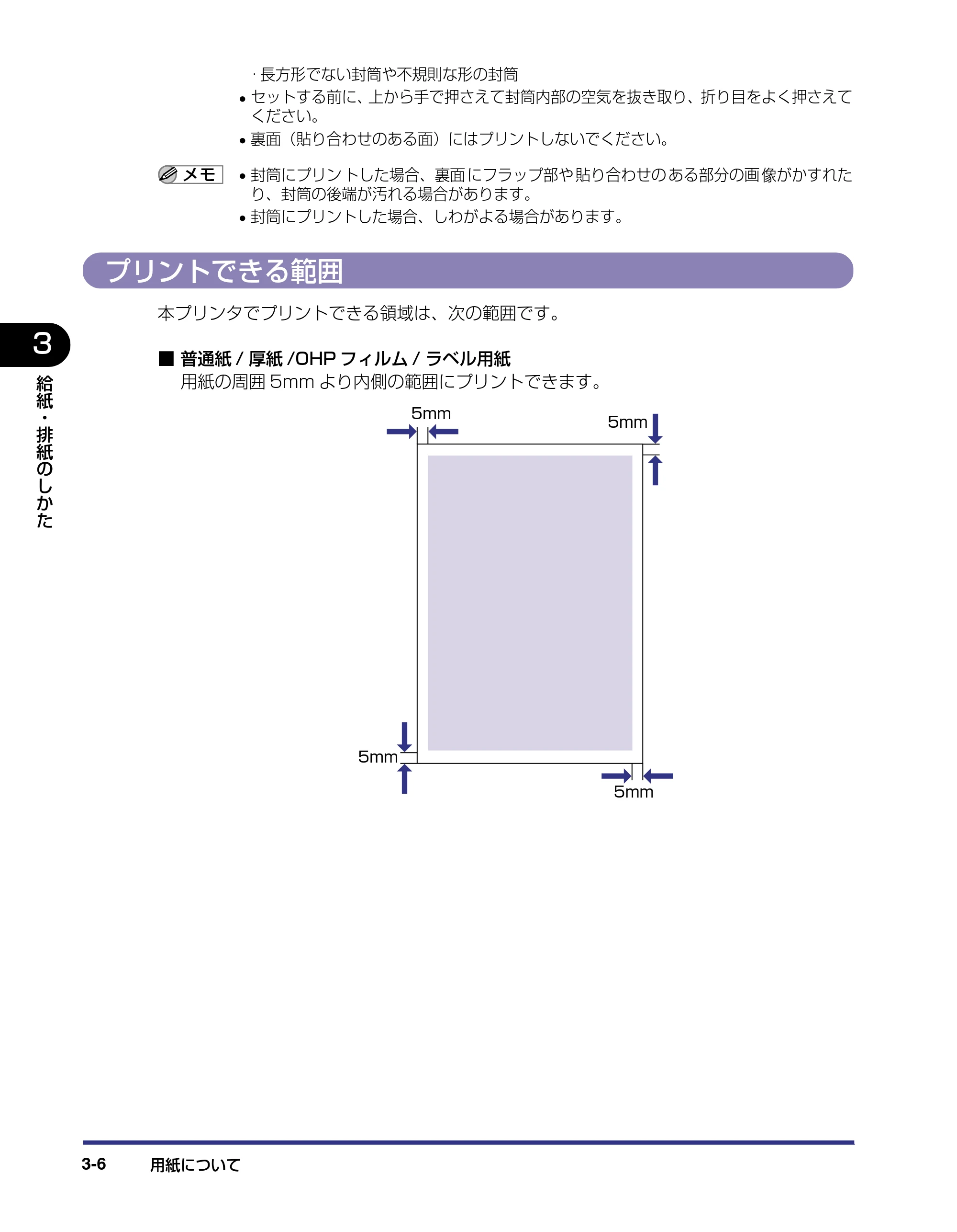 キヤノン LBP5500 ユーザーズガイド 2006年5月25日更新 (PDF形式/7.84Mバイト) — プリントできる範囲 — 原本ページ — 62ページ