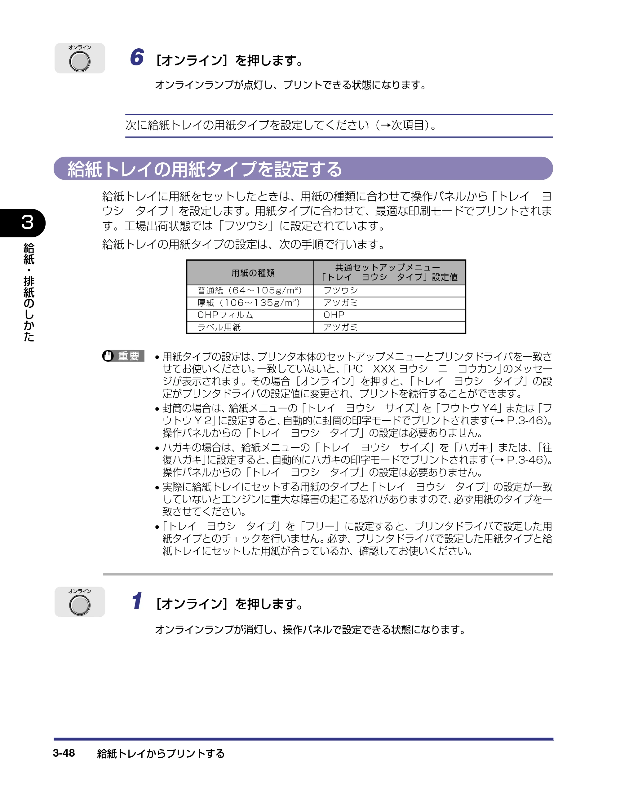 キヤノン LBP5500 ユーザーズガイド 2006年5月25日更新 （PDF形式／7.84Mバイト） — 給紙トレイの用紙タイプを設定する — 原本ページ — 104ページ
