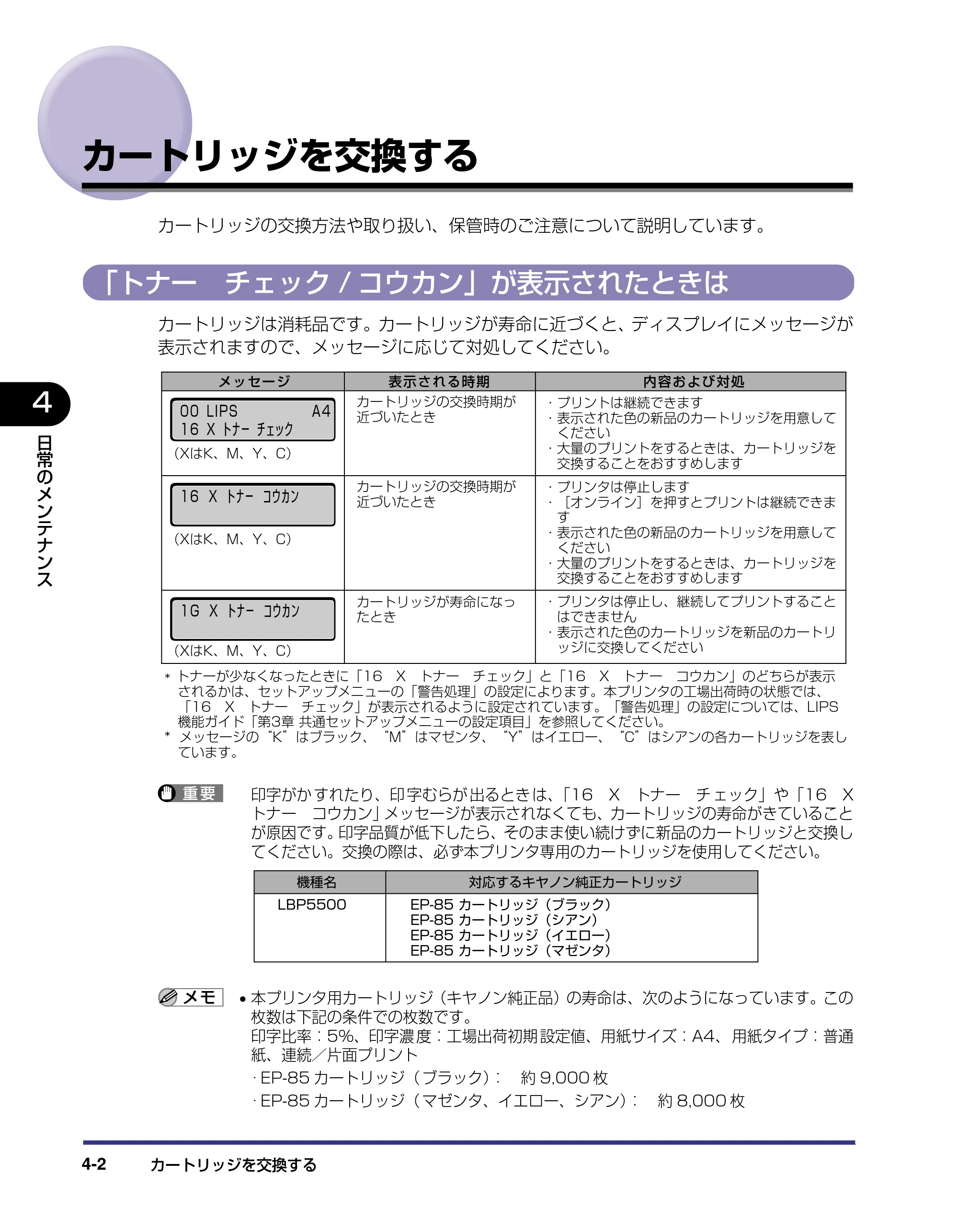 キヤノン LBP5500 ユーザーズガイド 2006年5月25日更新 （PDF形式／7.84Mバイト） — カートリッジを交換する — 原本ページ — 130ページ