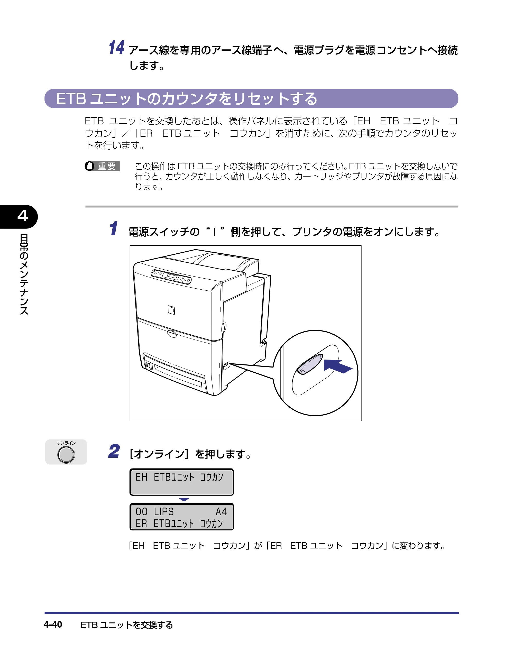 キヤノン LBP5500 ユーザーズガイド 2006年5月25日更新 （PDF形式／7.84Mバイト） — ETBユニットのカウンタをリセットする — 原本ページ — 168ページ