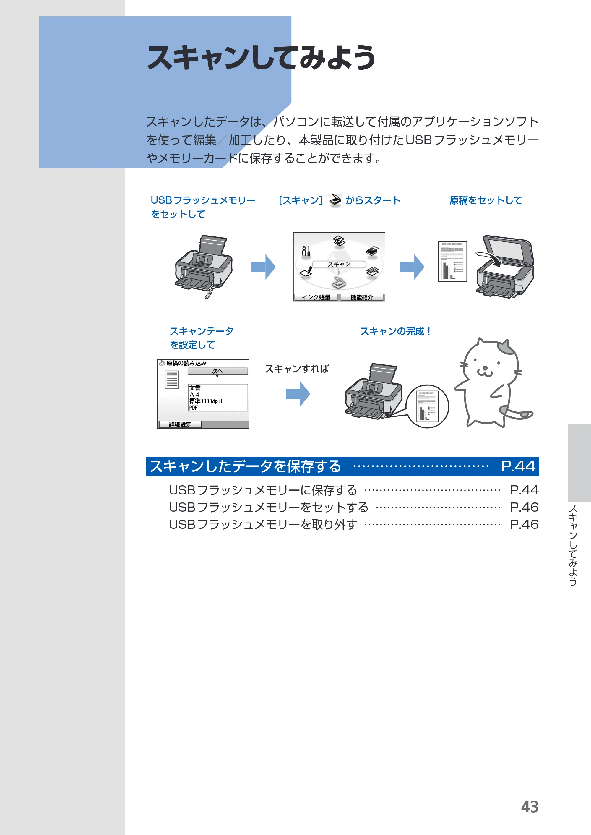 キヤノン PIXUS MP620 らくらく操作ガイド （PDF形式／21.54Mバイト） — スキャンしてみよう — 原本ページ — 45ページ