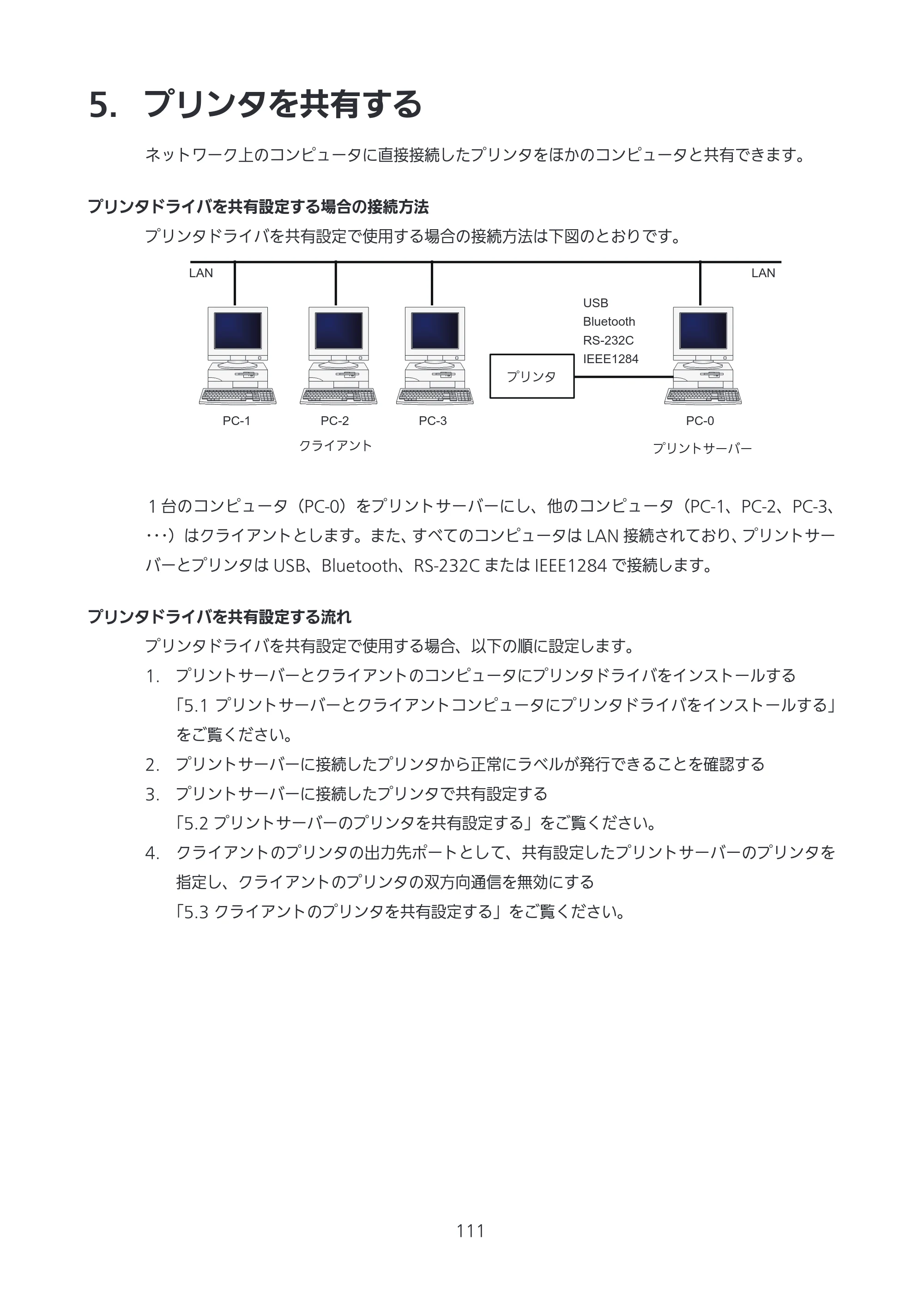 サトー CL4-SXR / CL4NX-J Plus / CL4NX-J プリンタドライバ説明書 — 5. プリンタを共有する — 原本ページ — 111ページ