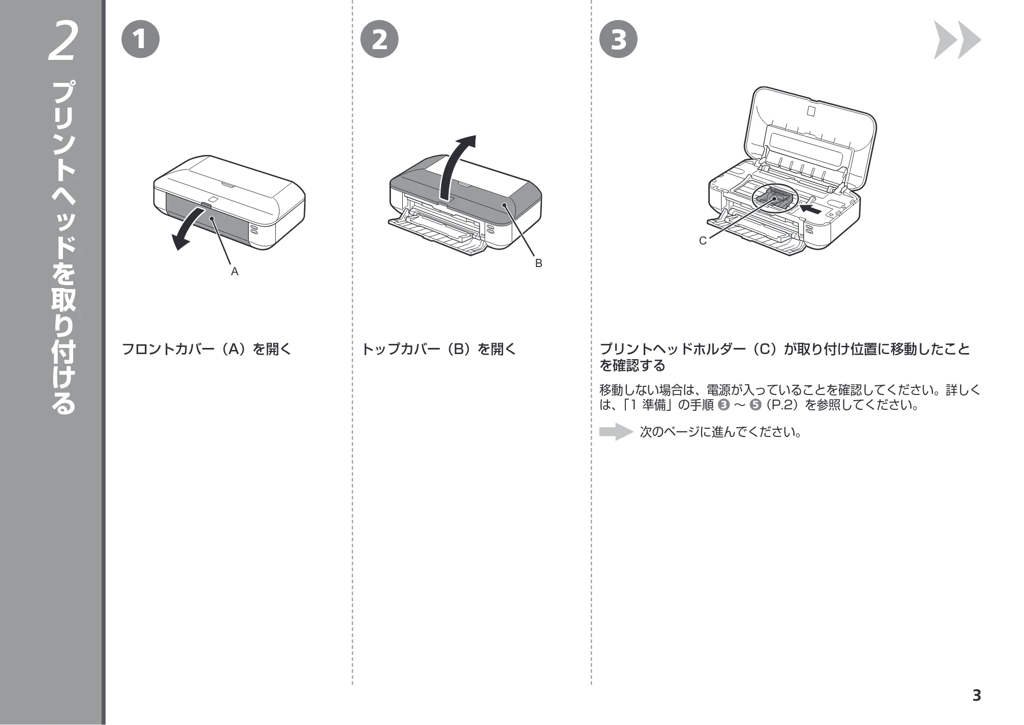 キヤノン PIXUS iX6530 かんたんスタートガイド （PDF形式／3.23Mバイト） — プリントヘッドを取り付ける — 原本ページ — 5ページ